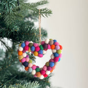 Felt Ornament - Pompom Heart Charm / Rainbow