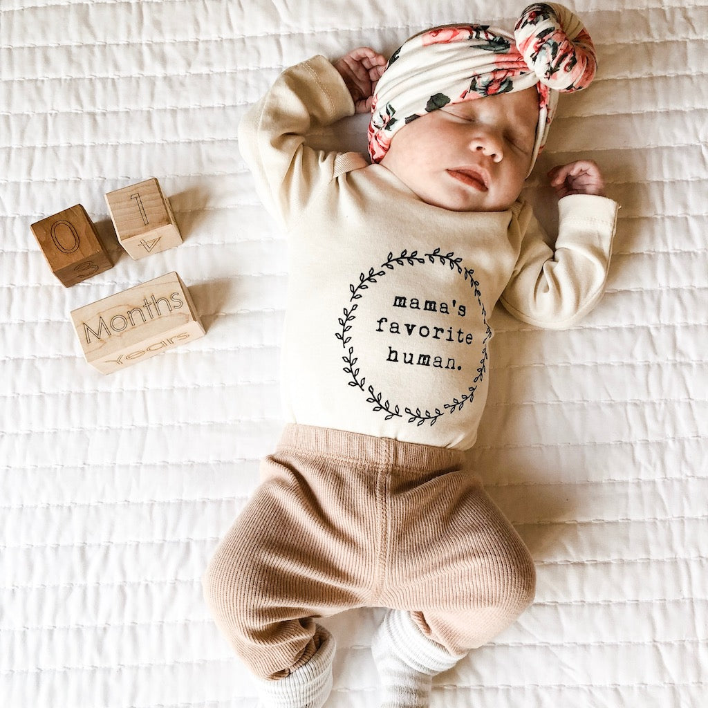 Mama's Favorite Human - Long Sleeve Organic Baby Bodysuit