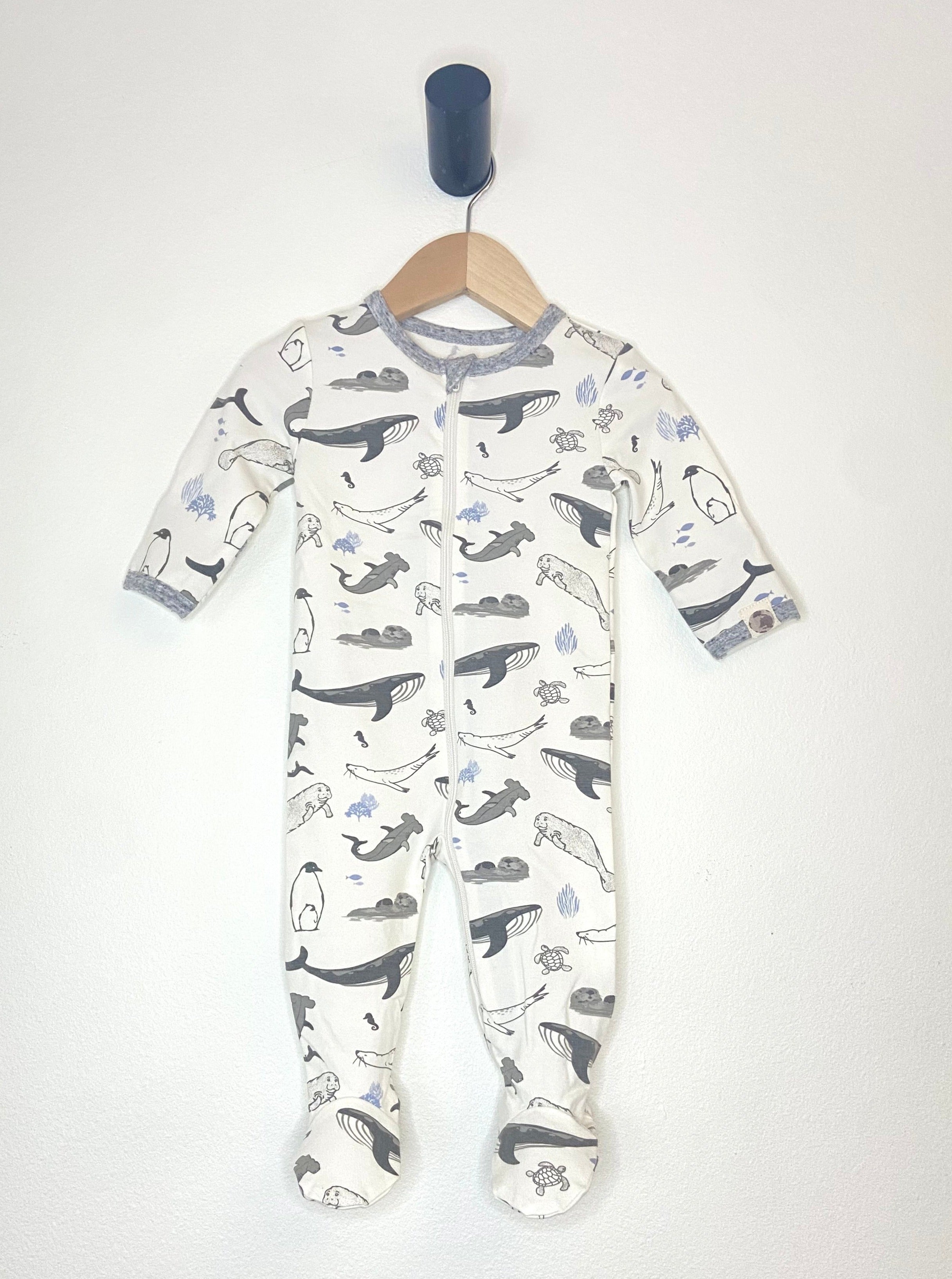 Marine Life Printed Footie In Sustainable Fabric