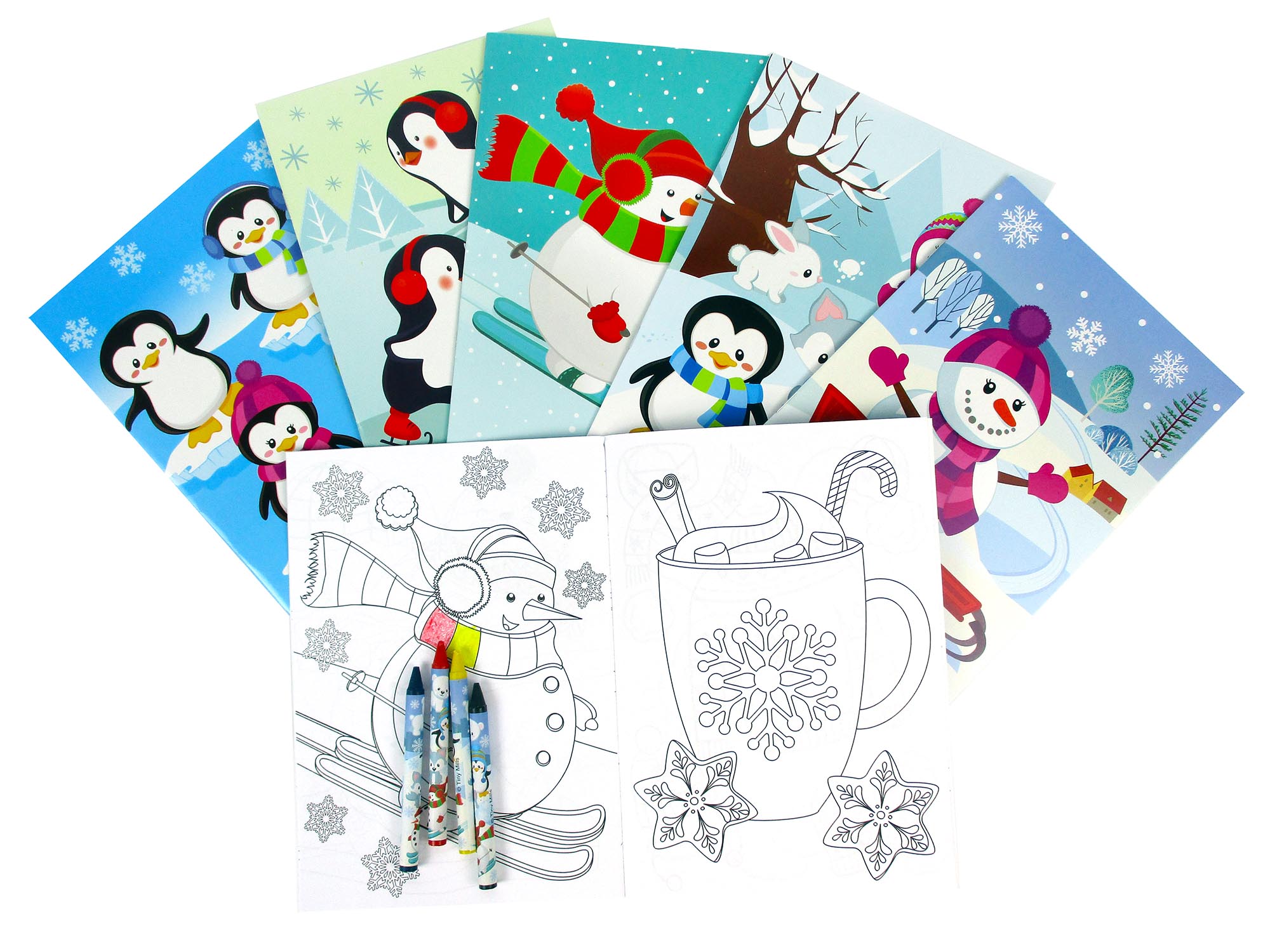 Winter Holidays Penguin Coloring Books With Crayons - Set Of 6 Or 12
