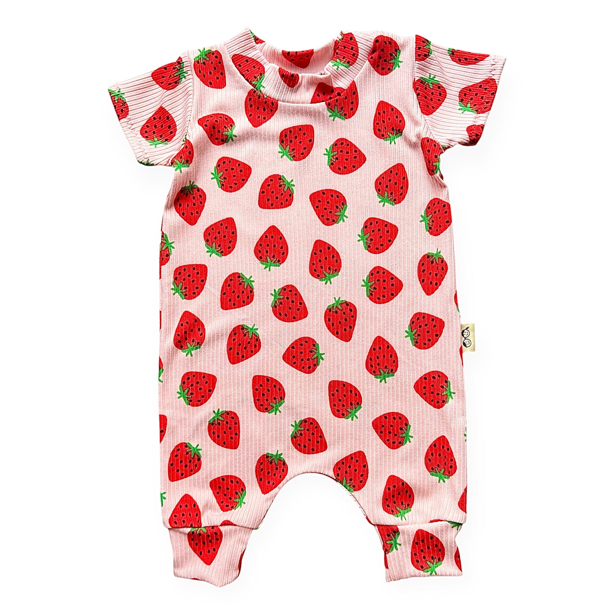 Pink Strawberries Ribbed Harem Romper