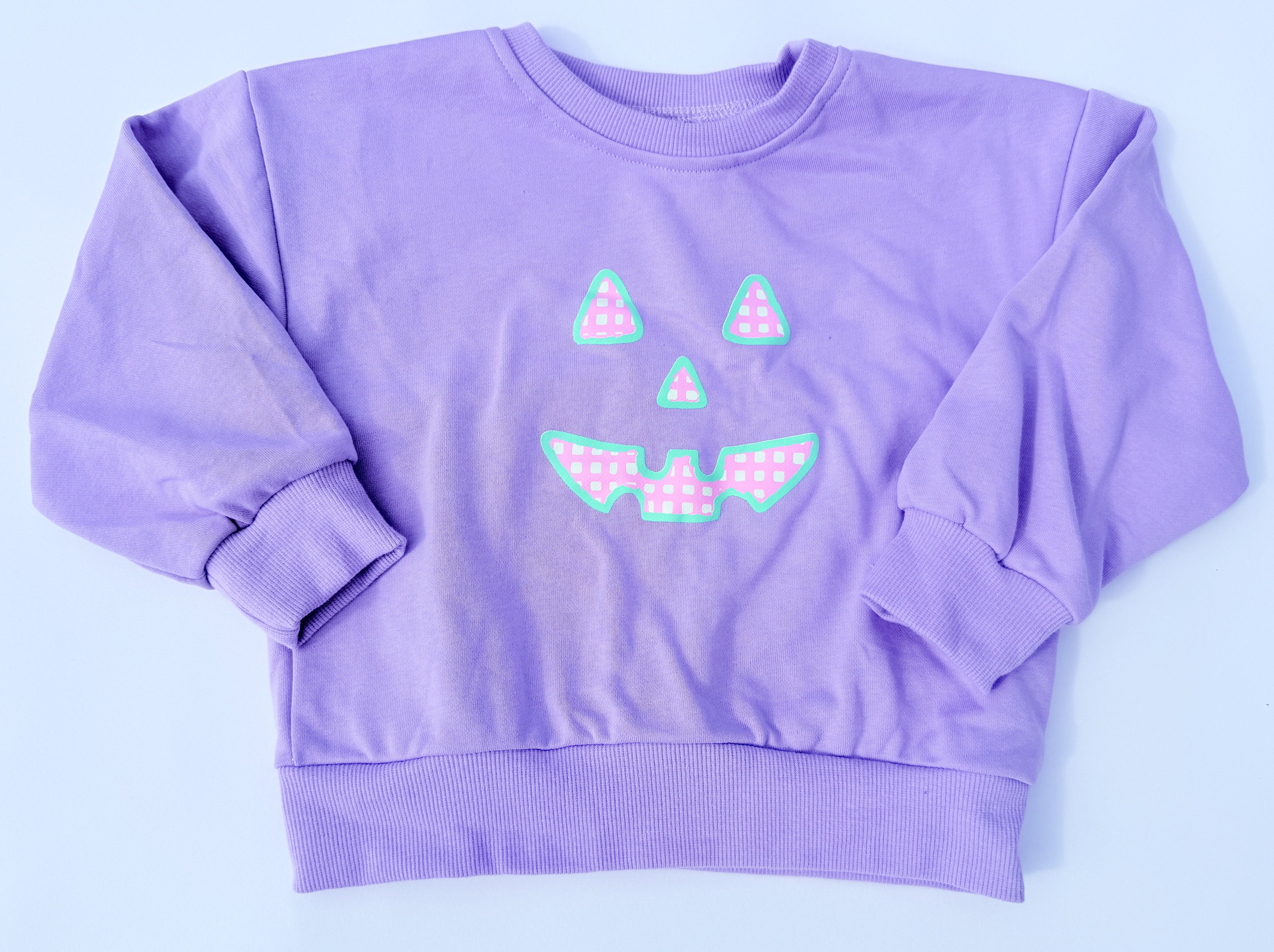 Pastel Gingham Jack-o-lantern Crewneck Sweatshirt Or Romper