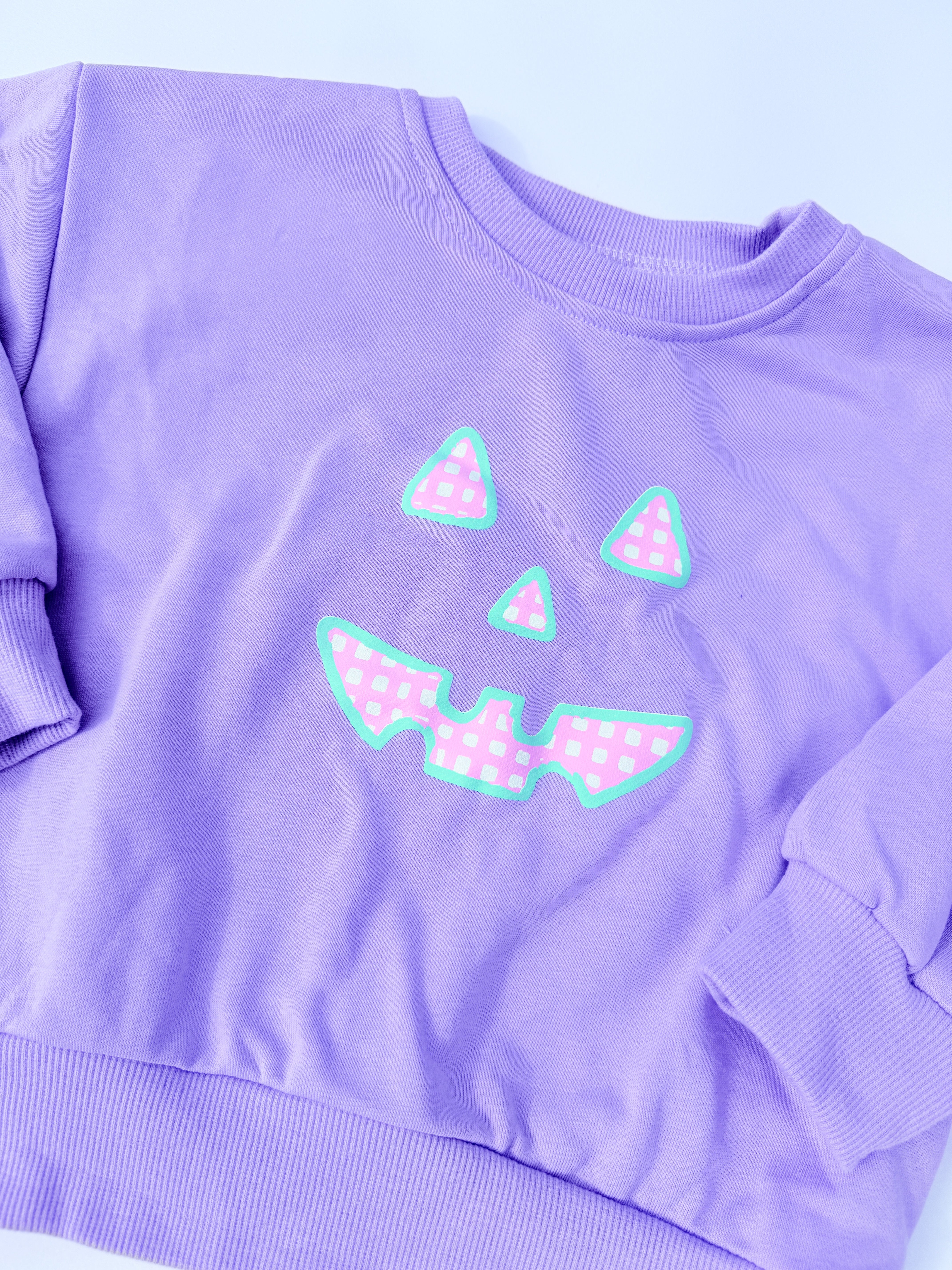 Pastel Gingham Jack-o-lantern Crewneck Sweatshirt Or Romper