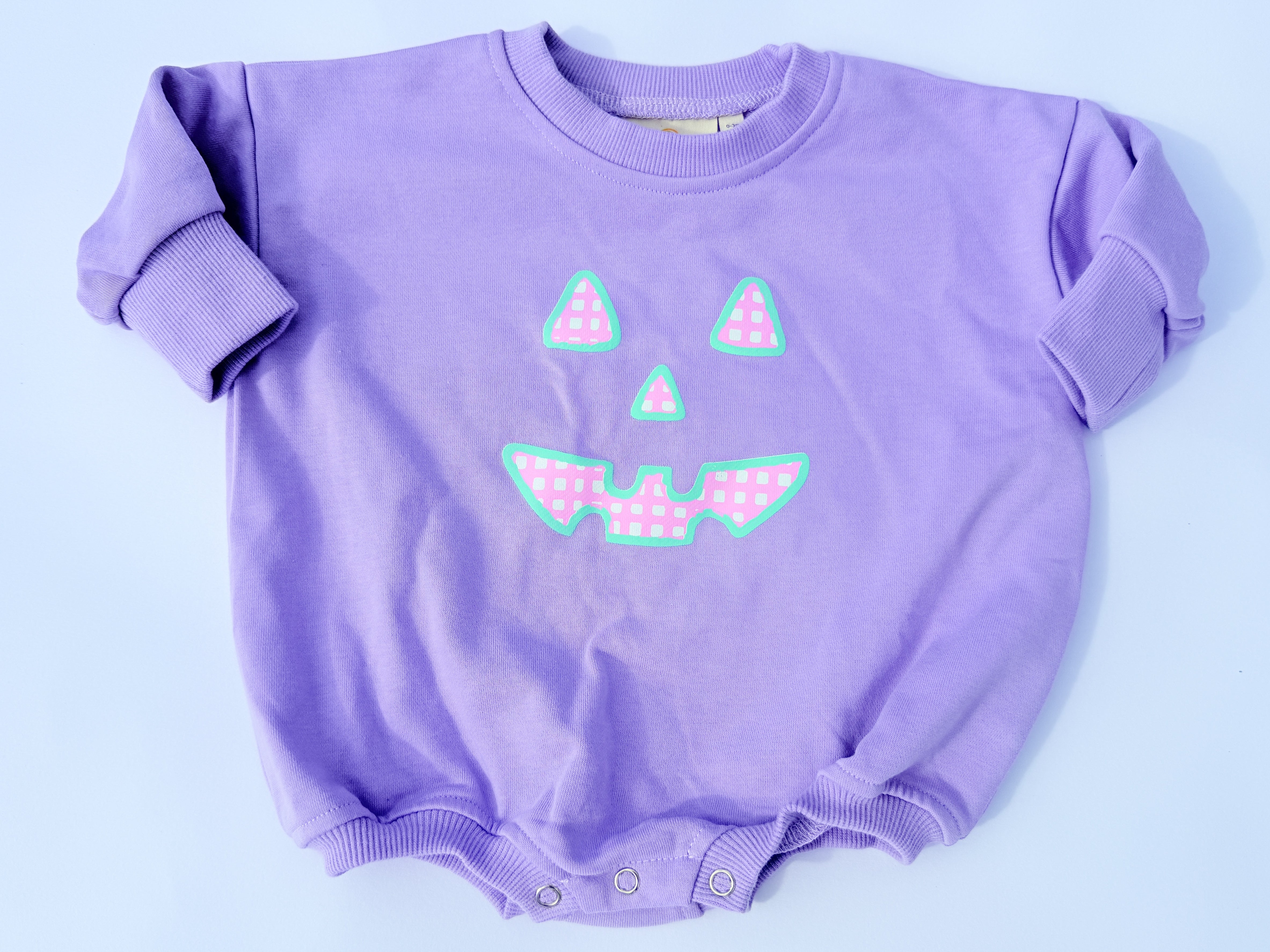 Pastel Gingham Jack-o-lantern Crewneck Sweatshirt Or Romper