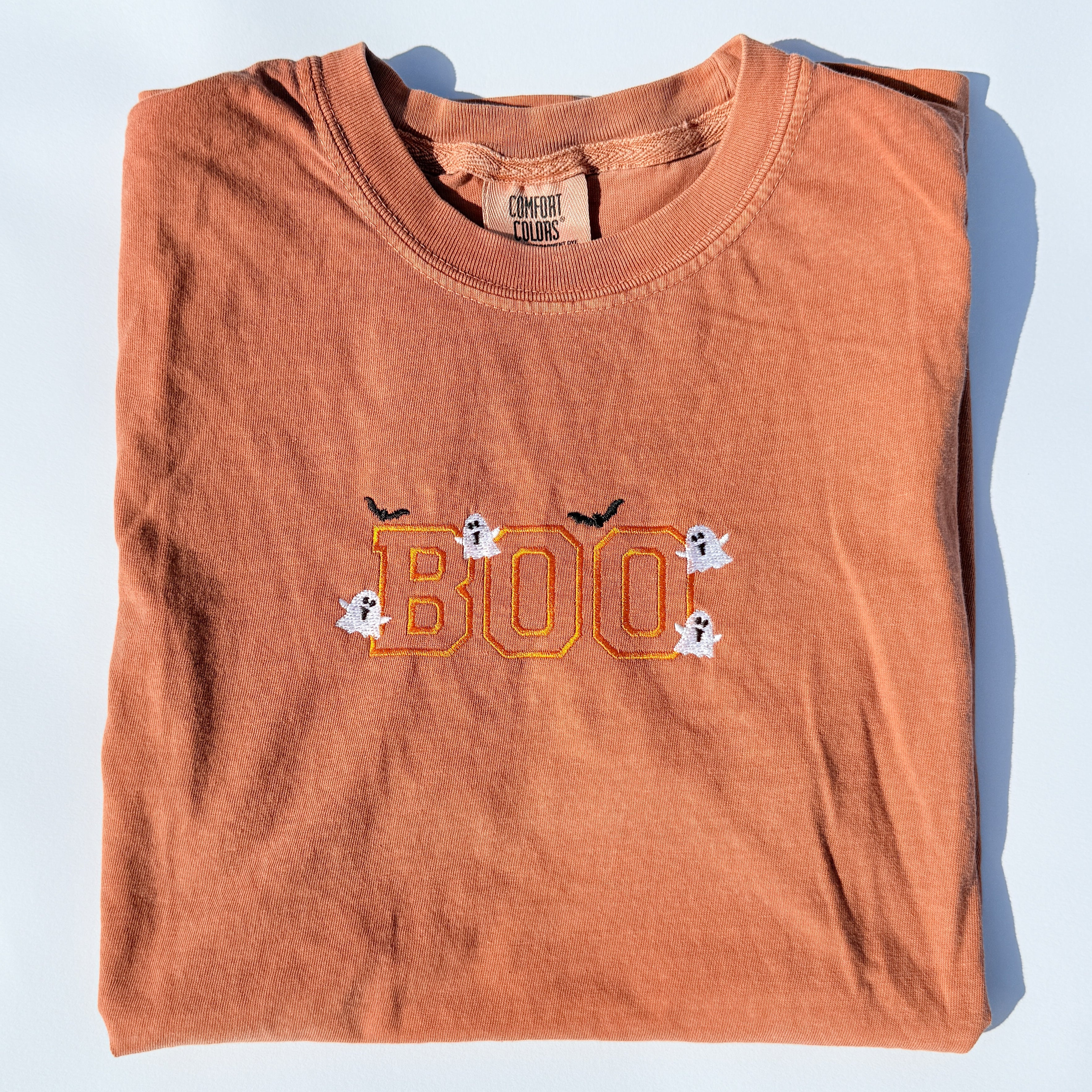 Adult Embroidered Boo Halloween Comfort Colors Tee