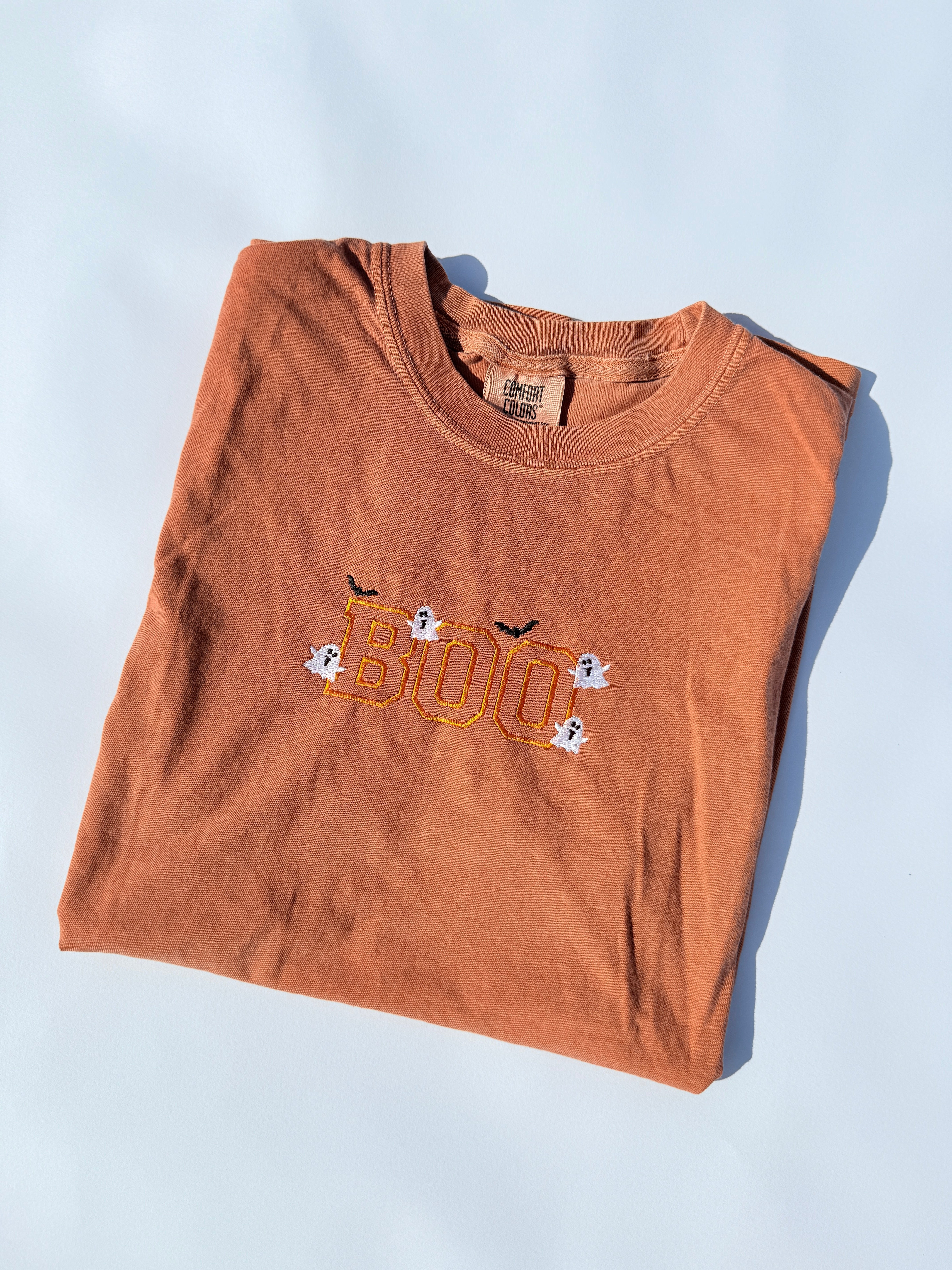 Adult Embroidered Boo Halloween Comfort Colors Tee