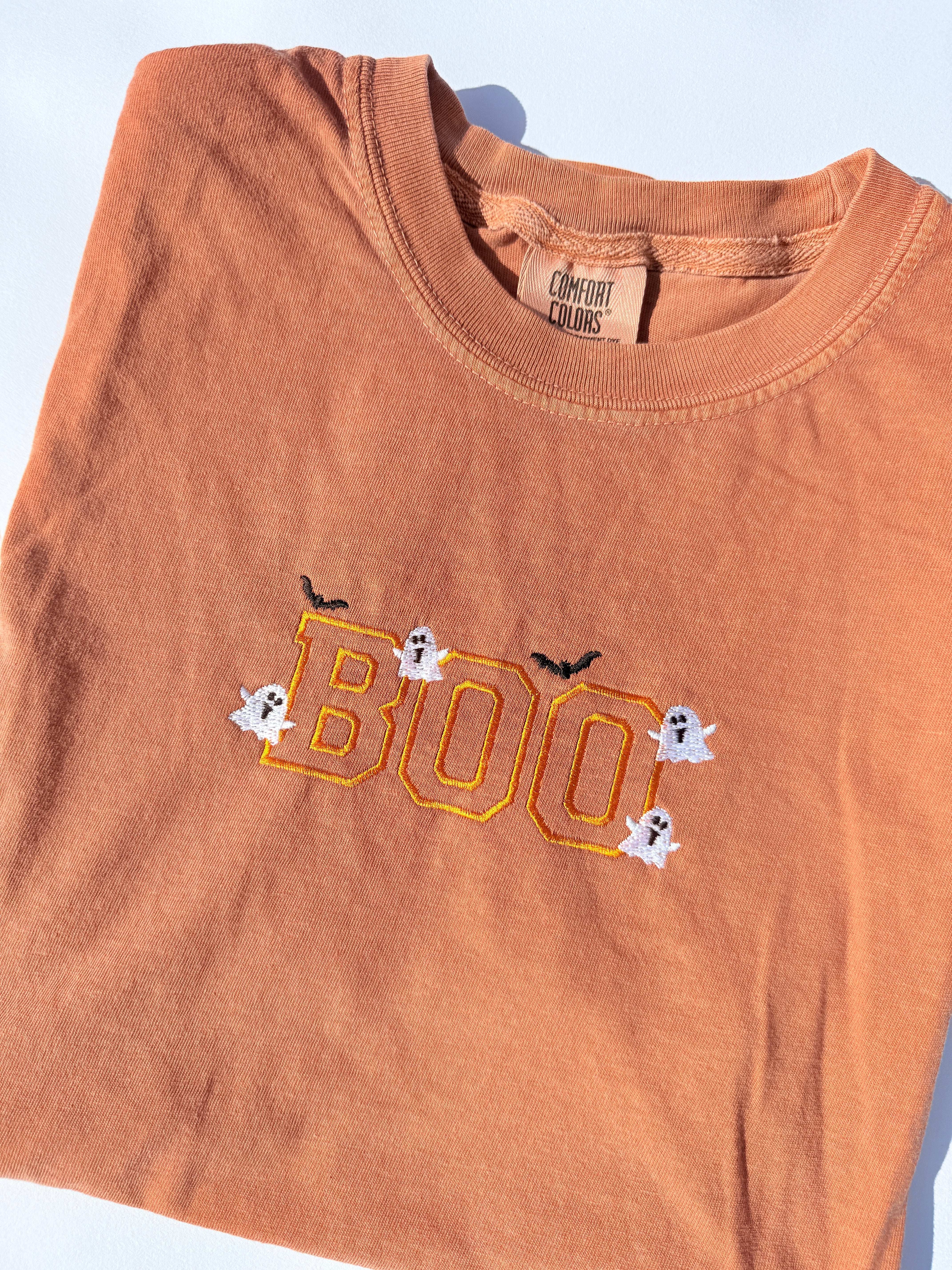 Adult Embroidered Boo Halloween Comfort Colors Tee