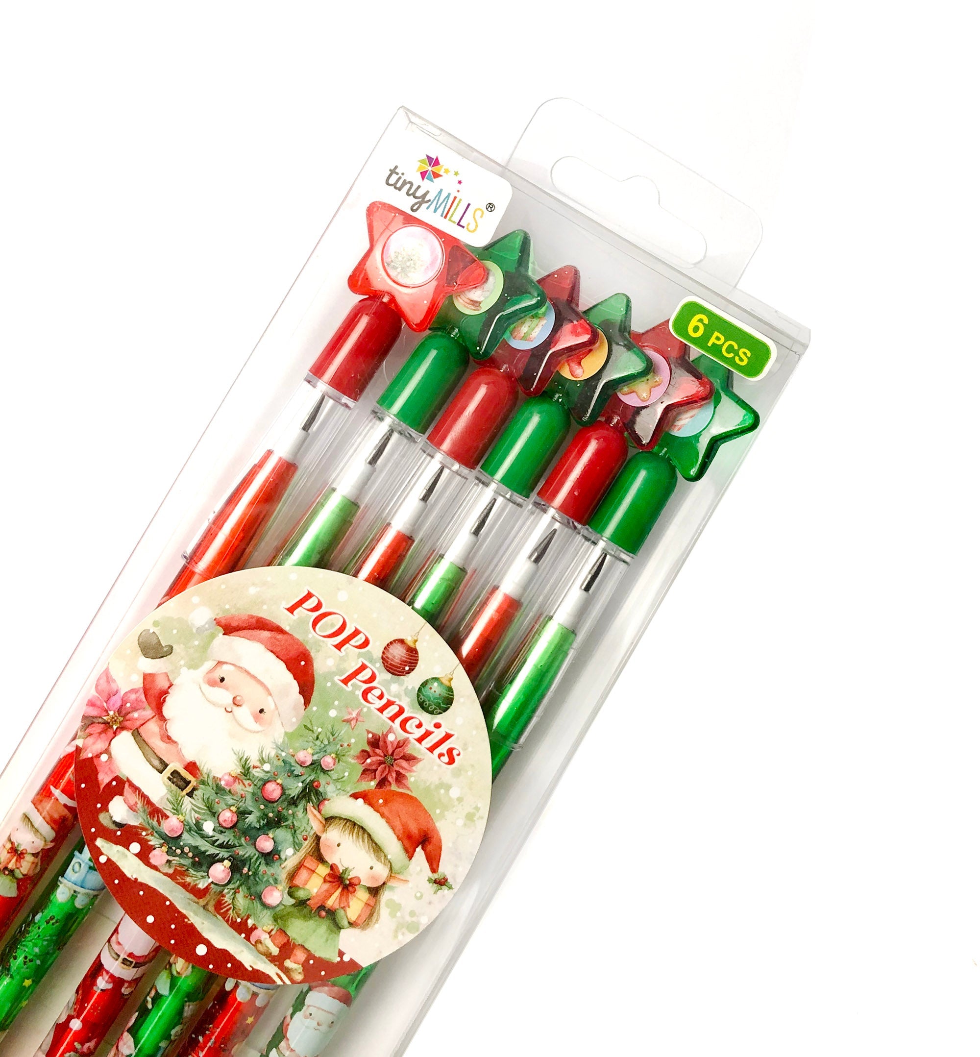 Vintage Rustic Christmas Stackable Multi Point Pencils - Set Of 6