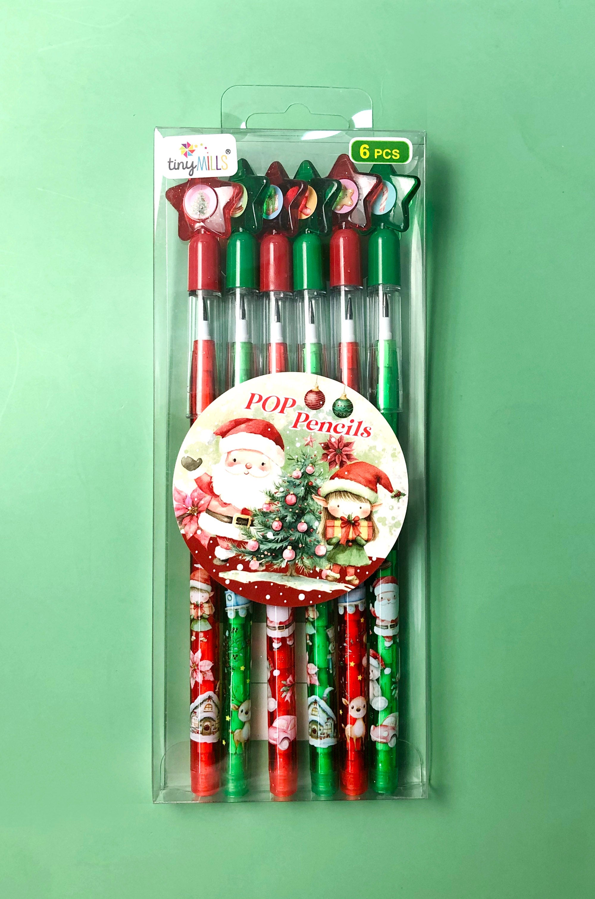 Vintage Rustic Christmas Stackable Multi Point Pencils - Set Of 6