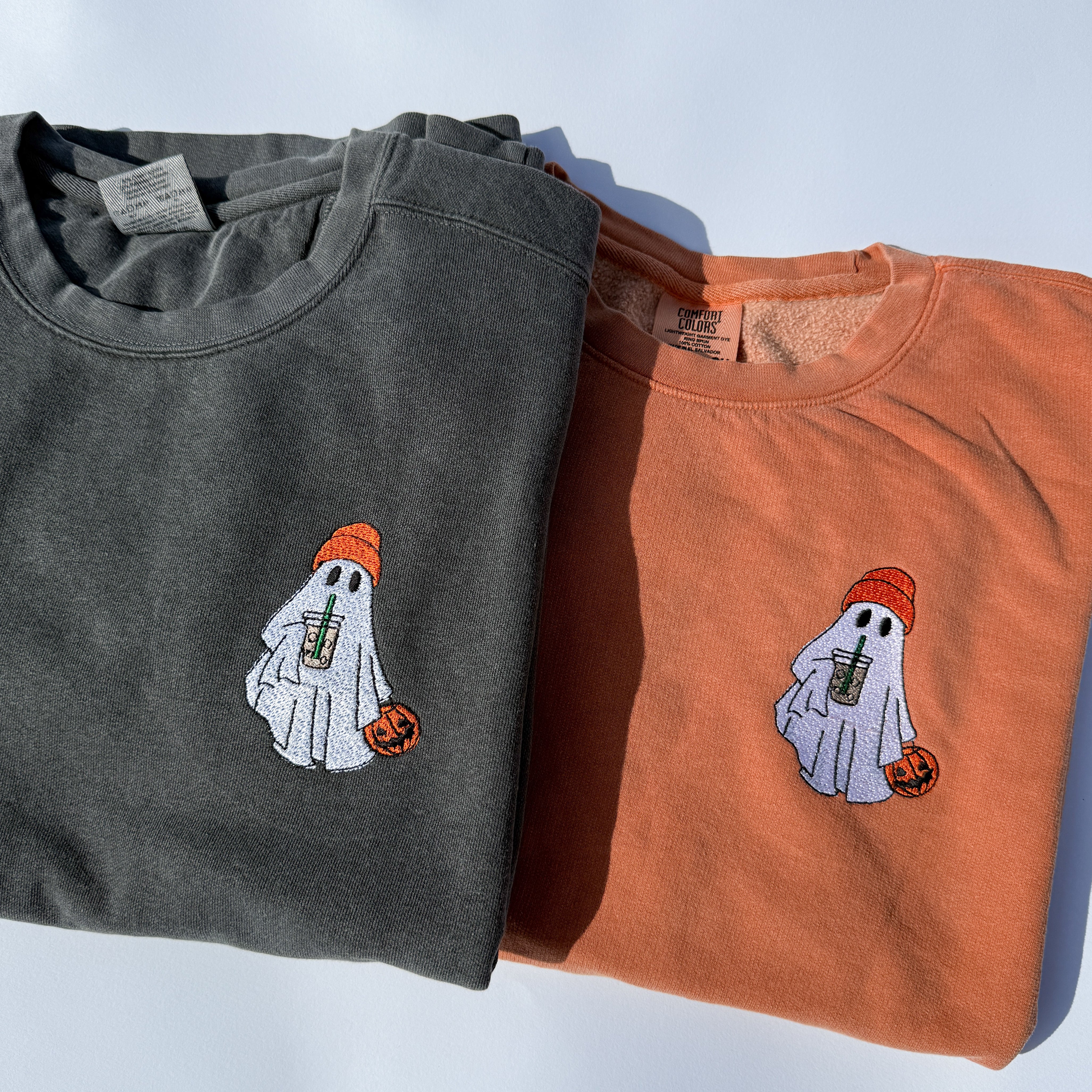Adult Embroidered Iced Coffee Ghost Comfort Colors Crewneck Sweatshirt - More Colors