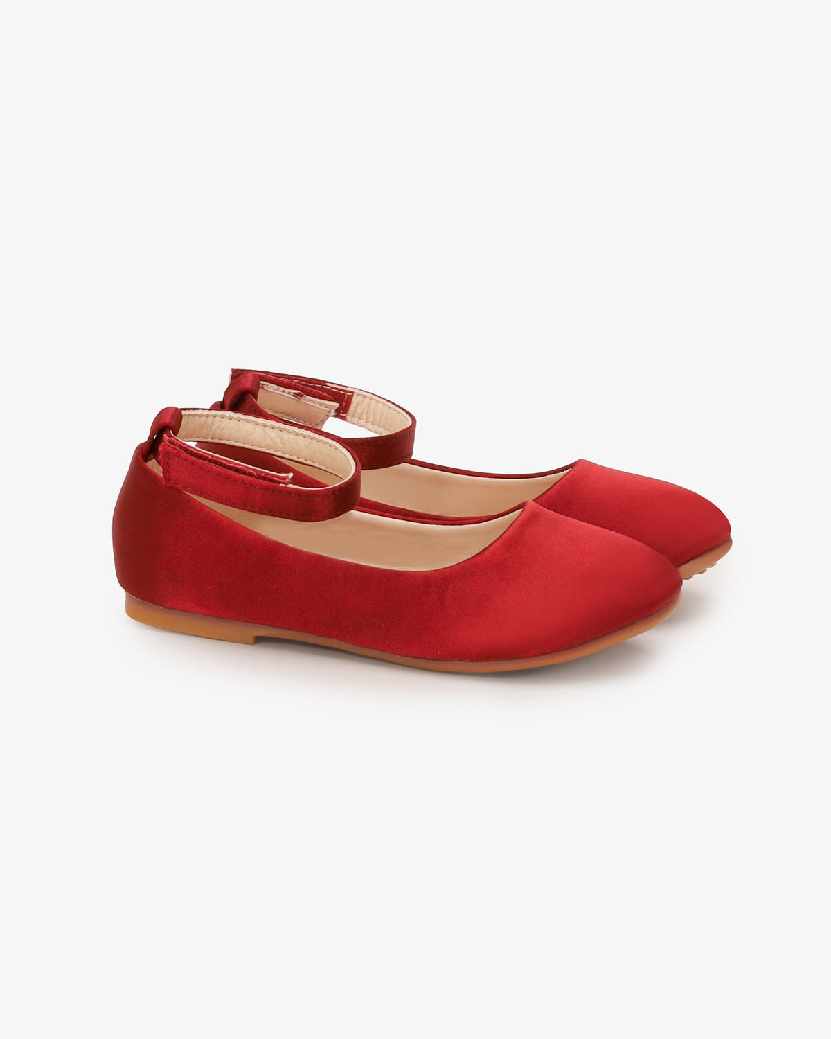 Satin Flats With Velcro Ankle Strap