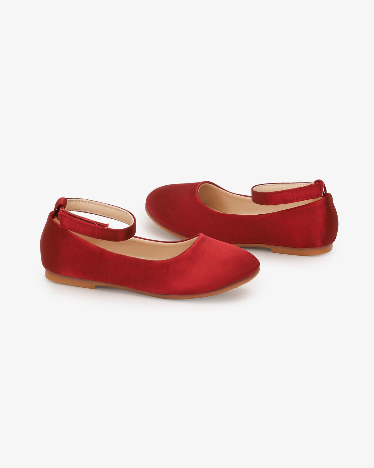 Satin Flats With Velcro Ankle Strap
