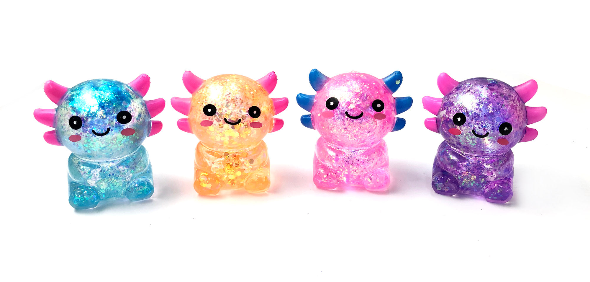 12 Pc Glitter Axolotl Squishy Toys Display – Kids Party Favors & Prizes