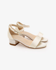 Satin Girls Block Heel Sandals With Ankle Strap