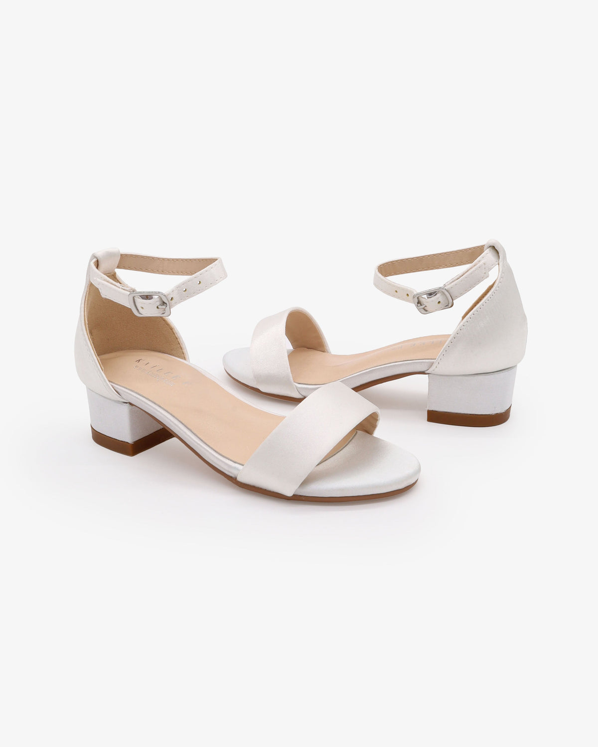 Satin Girls Block Heel Sandals With Ankle Strap