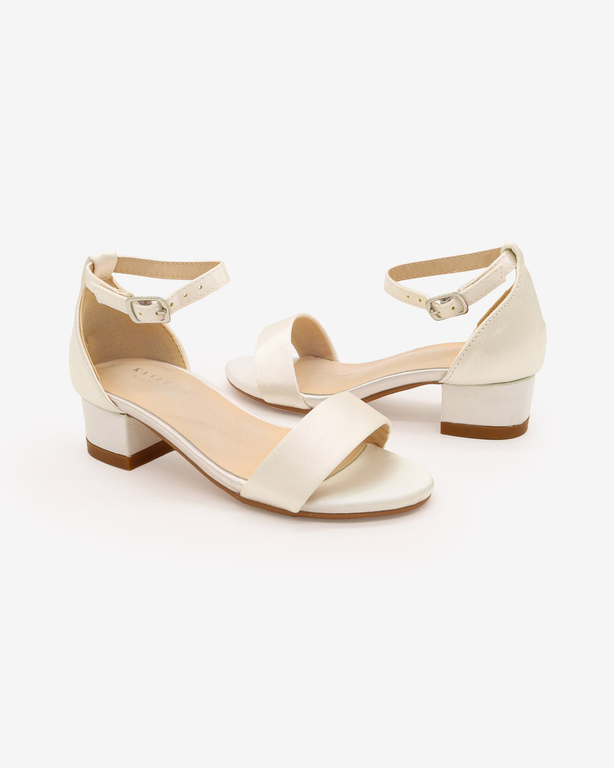 Satin Girls Block Heel Sandals With Ankle Strap