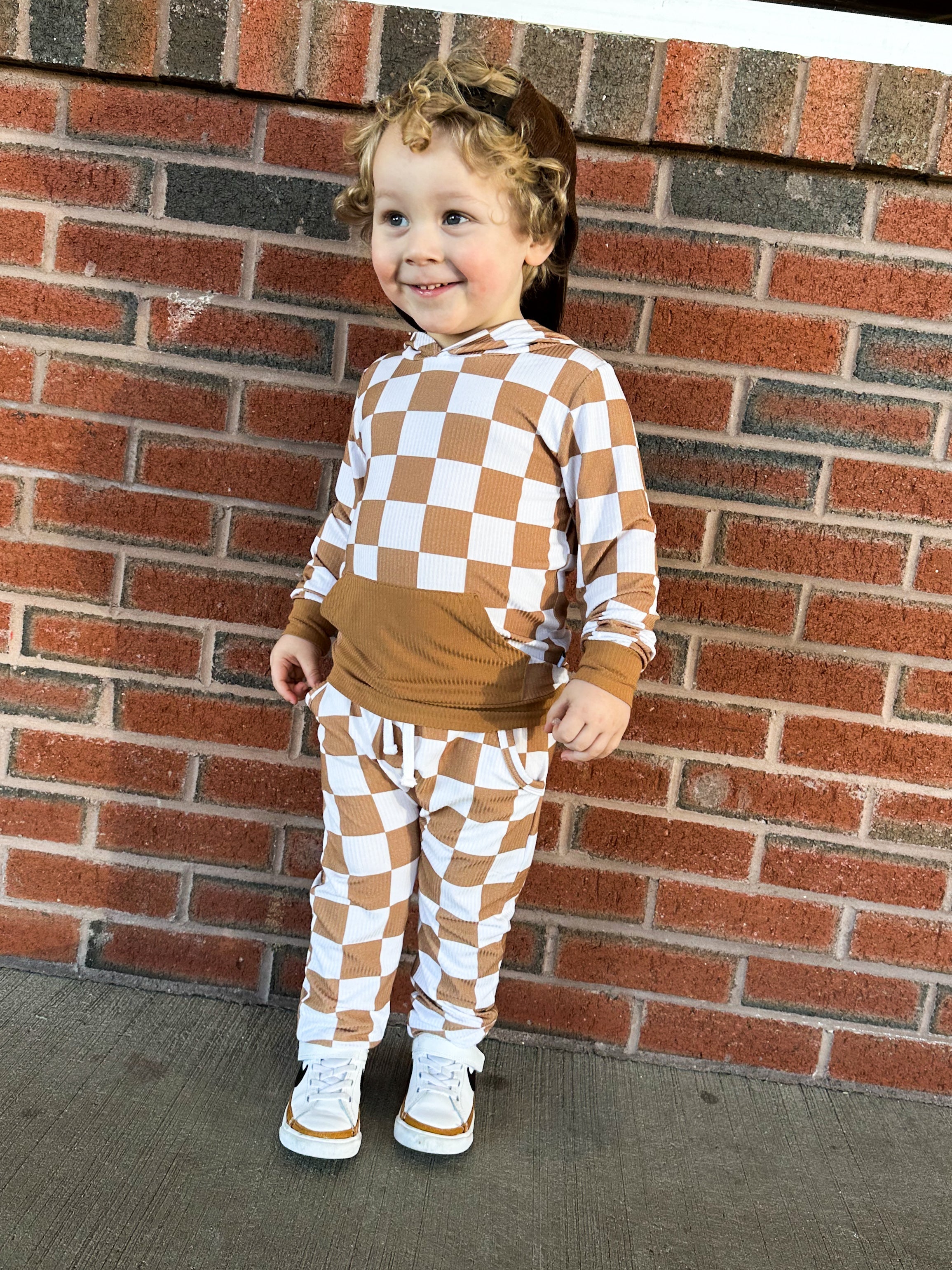 Camel Check Ribbed Jogger Set