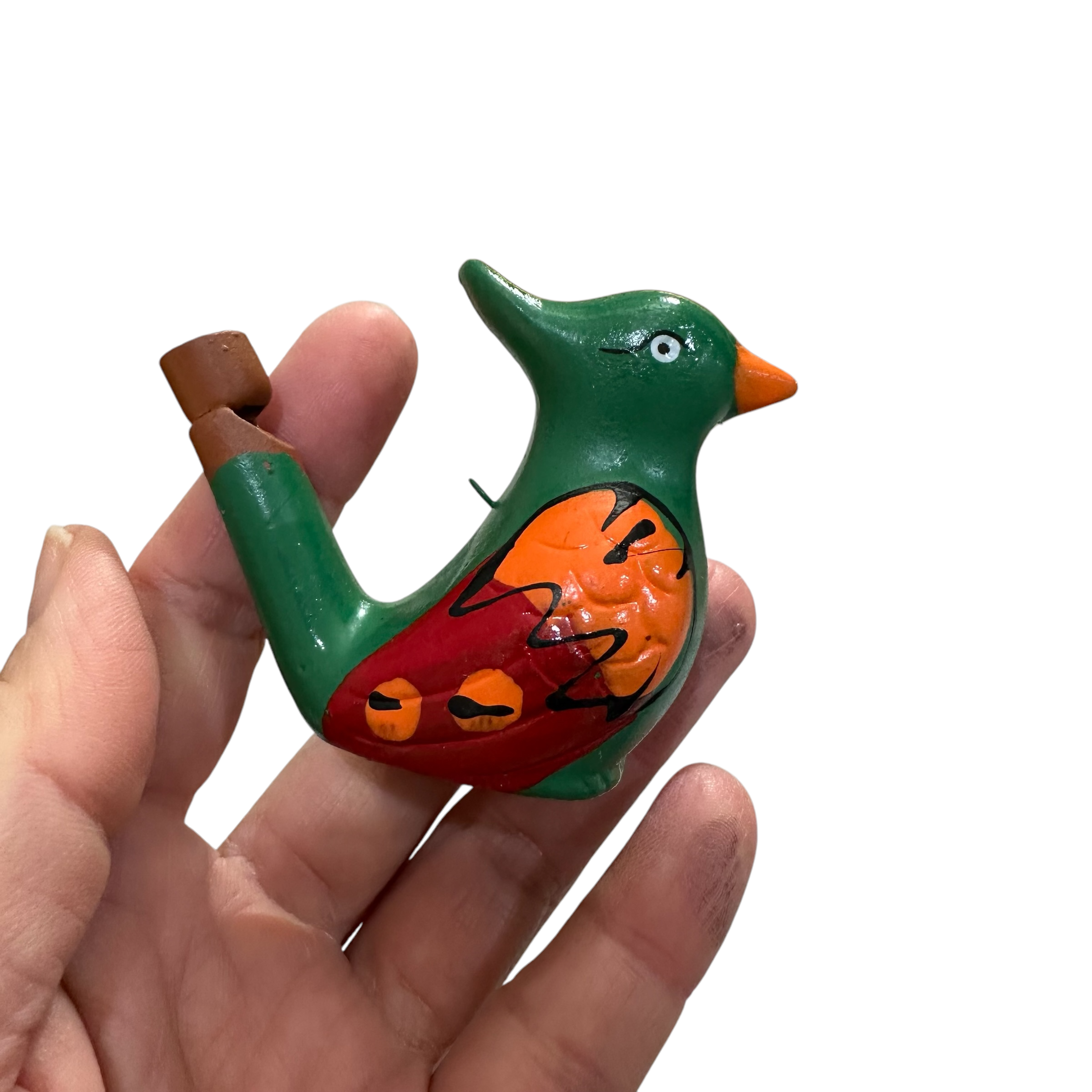 Clay Water Whistle Bird (dark Green Crest)