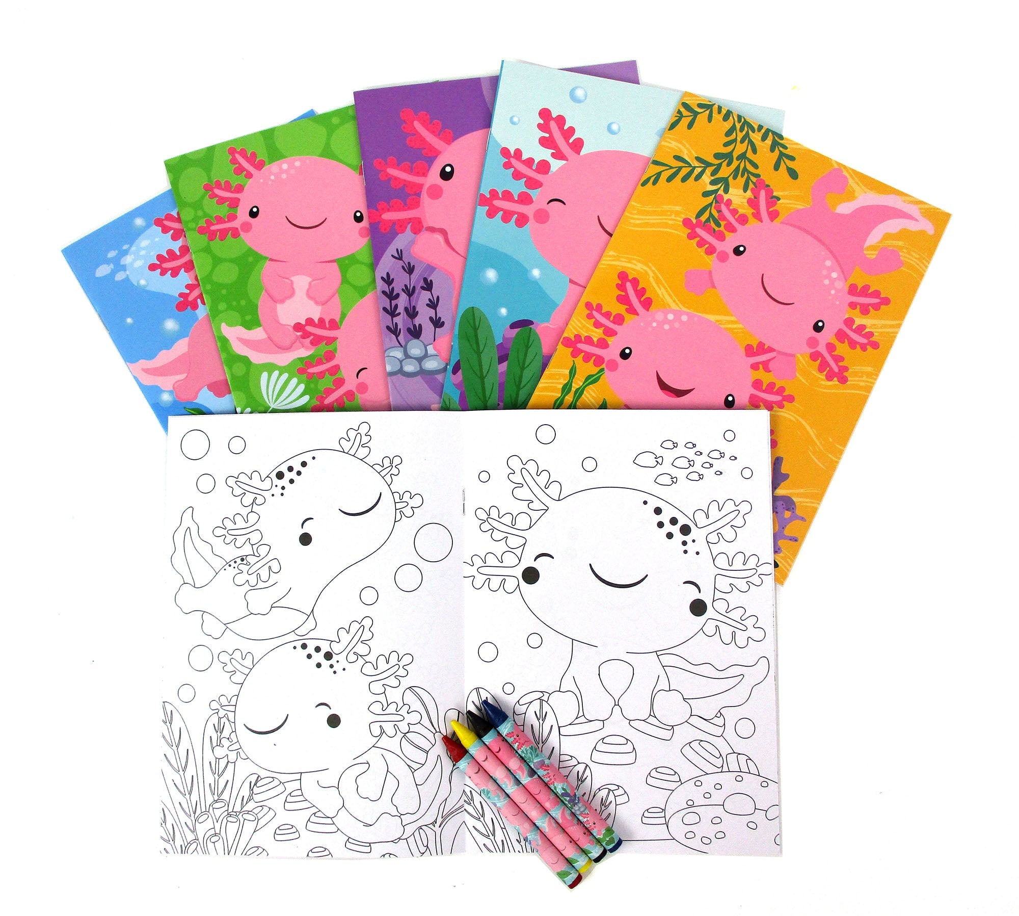 Axolotl Coloring Books With Crayons Party Favors - Set Of 6 Or 12