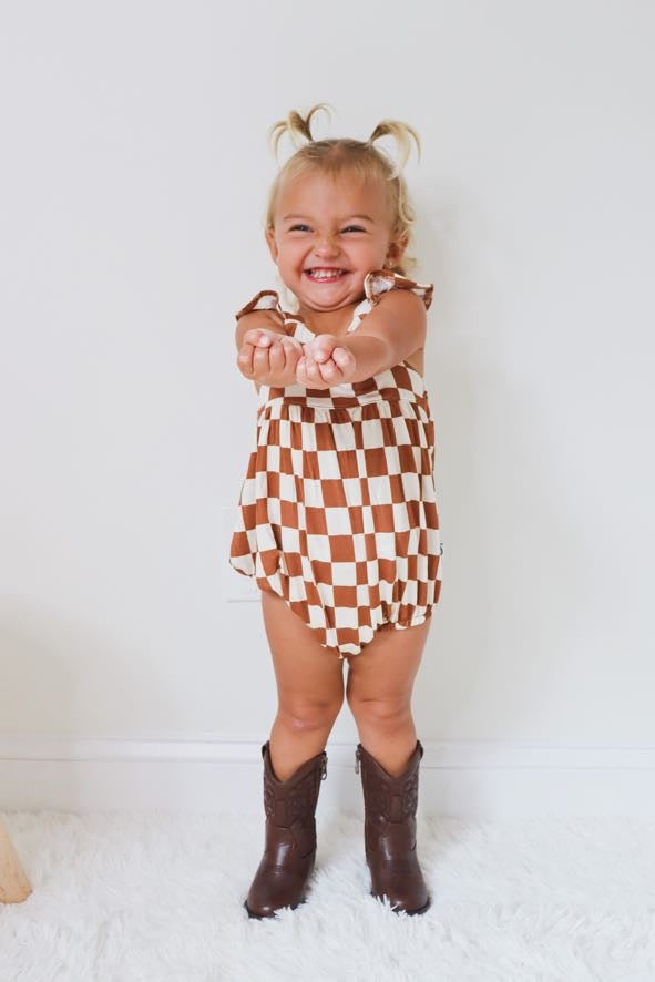 Copper Checkers Dream Bubble Romper