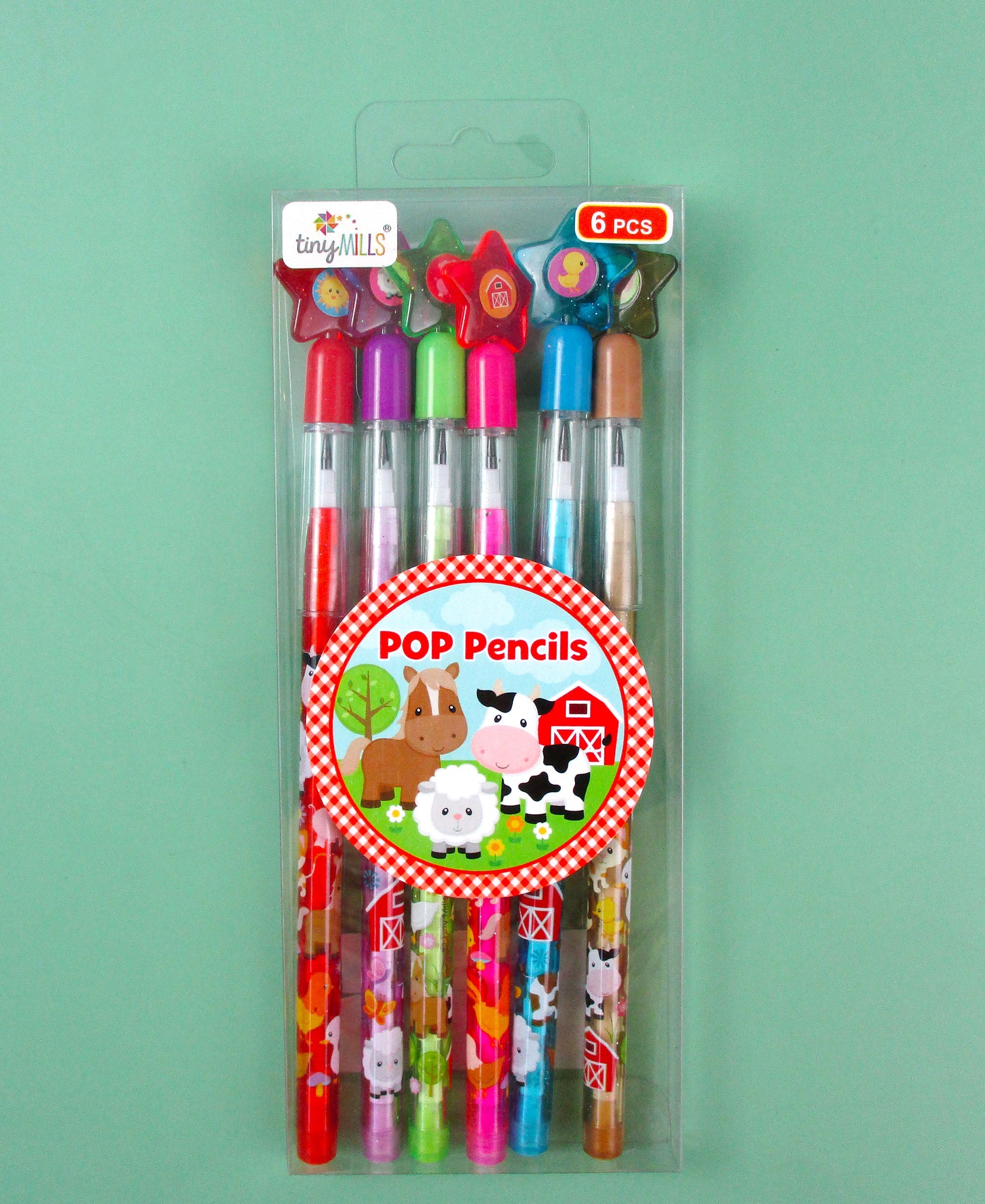 Farm Animals Stackable Pencils - Set Of 6