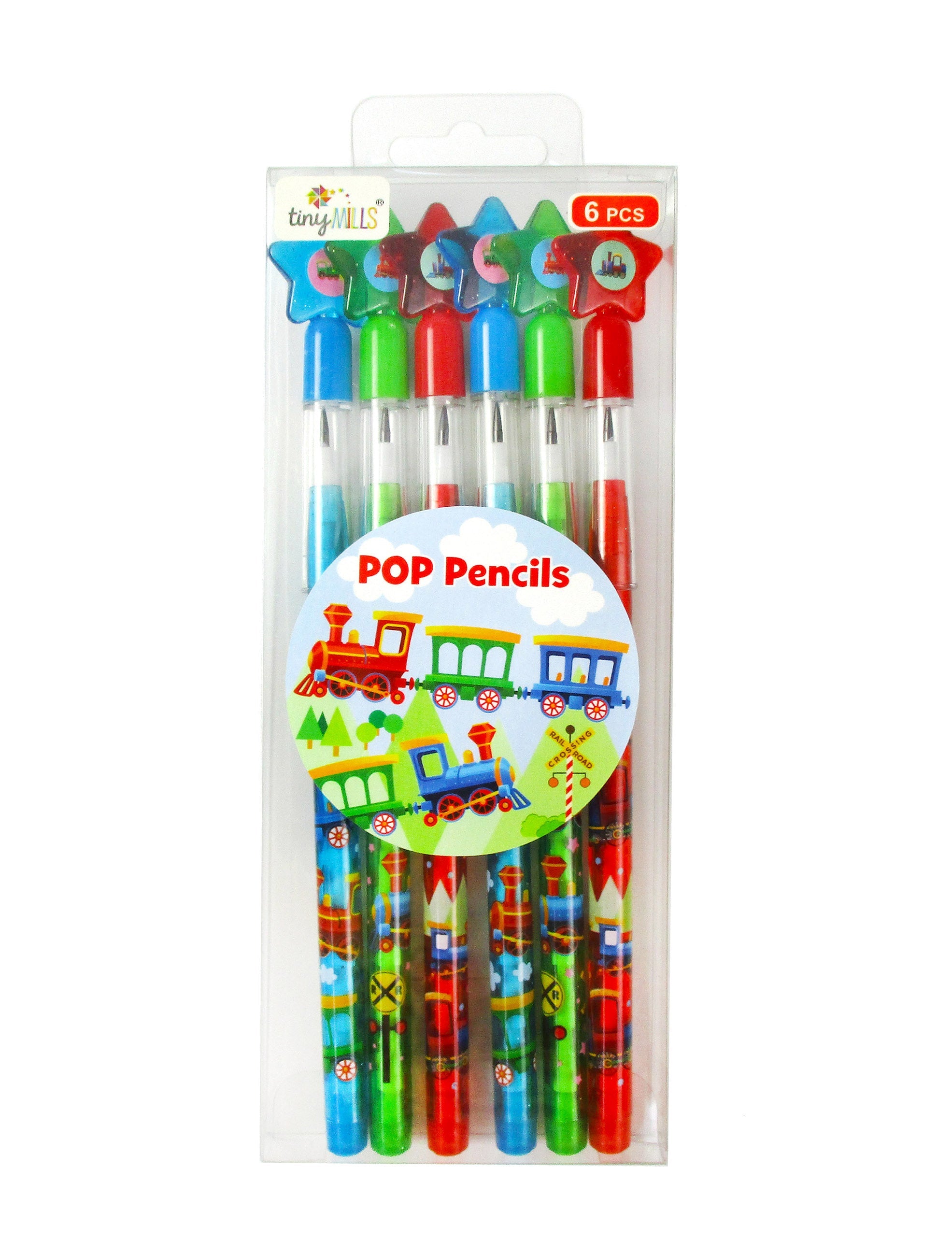 Train Stackable Point Pencils - Set Of 6