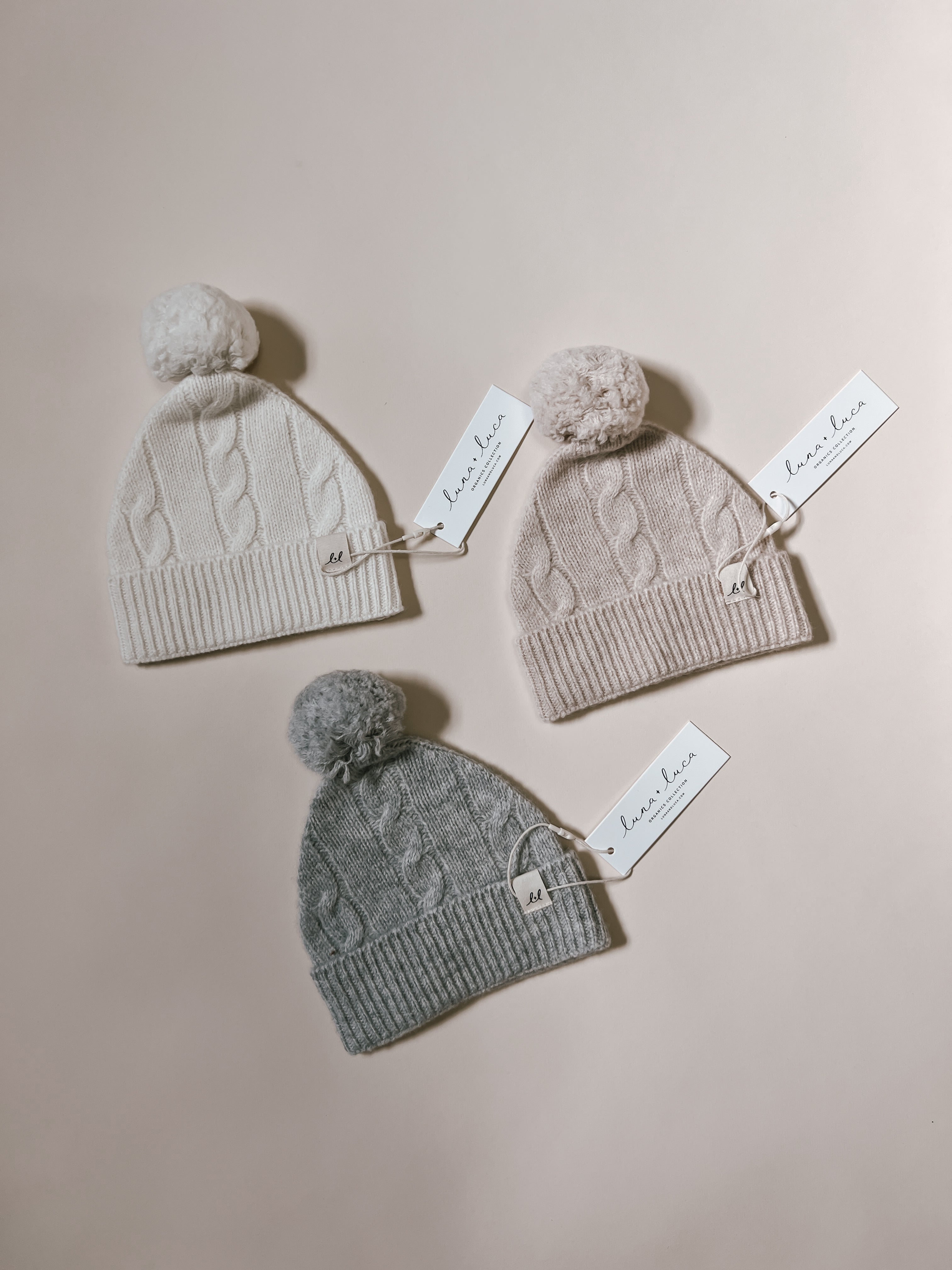 Luna + Luca Cable Knit Pom Beanie - Heather Gray