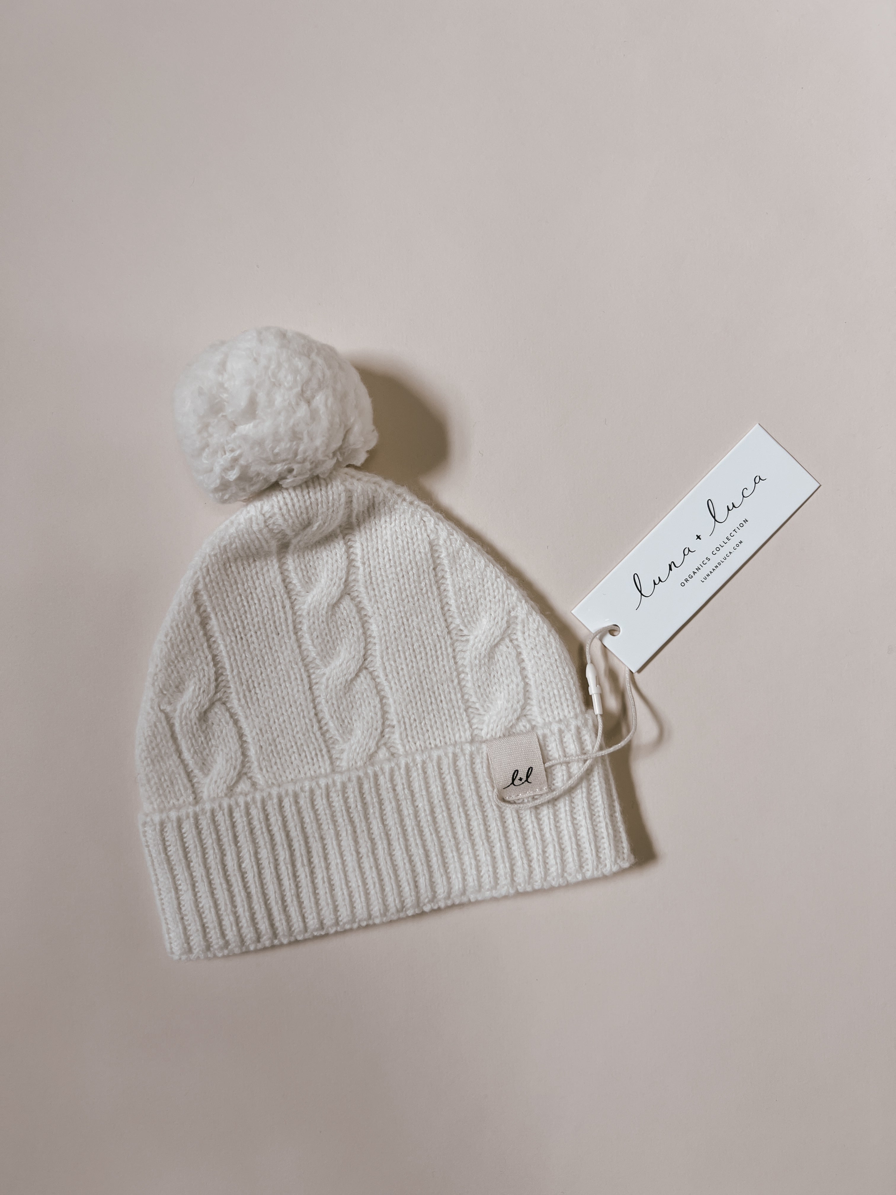 Luna + Luca Cable Knit Pom Beanie - Off-white