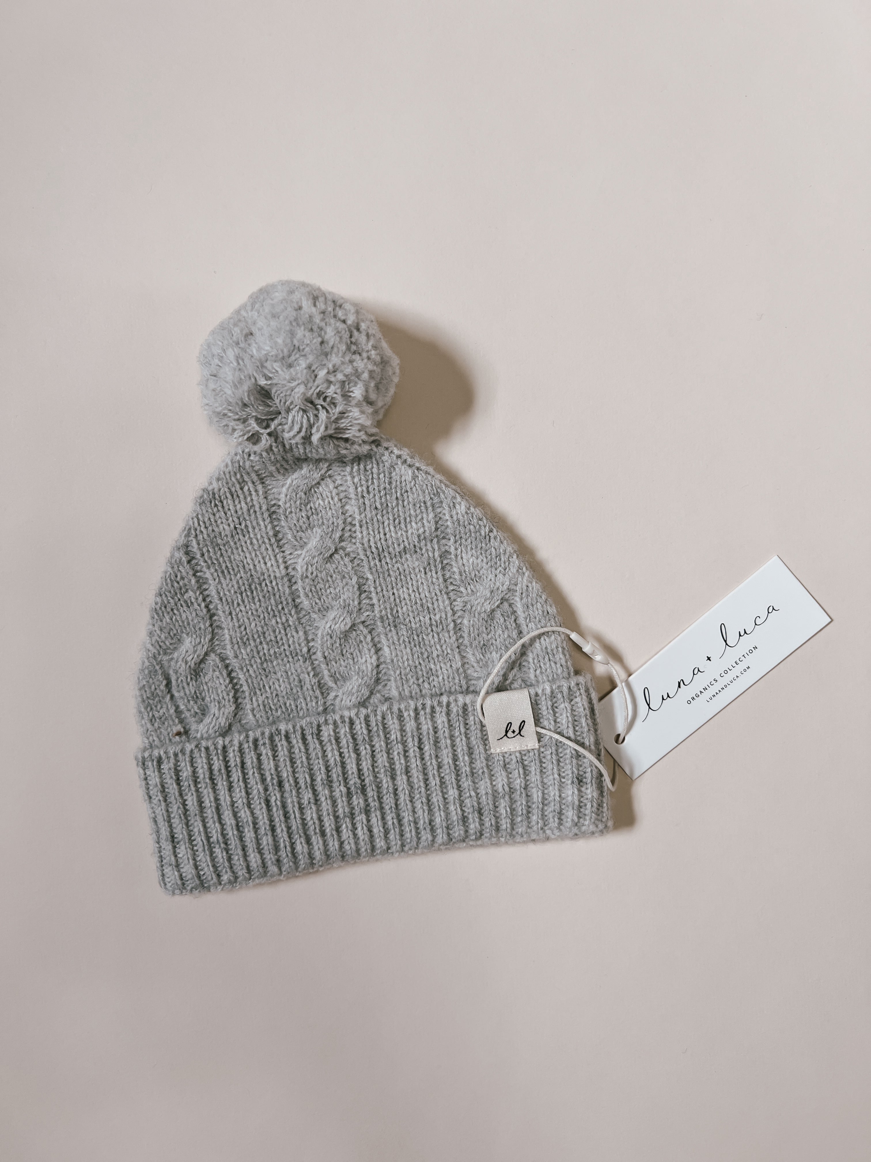 Luna + Luca Cable Knit Pom Beanie - Heather Gray