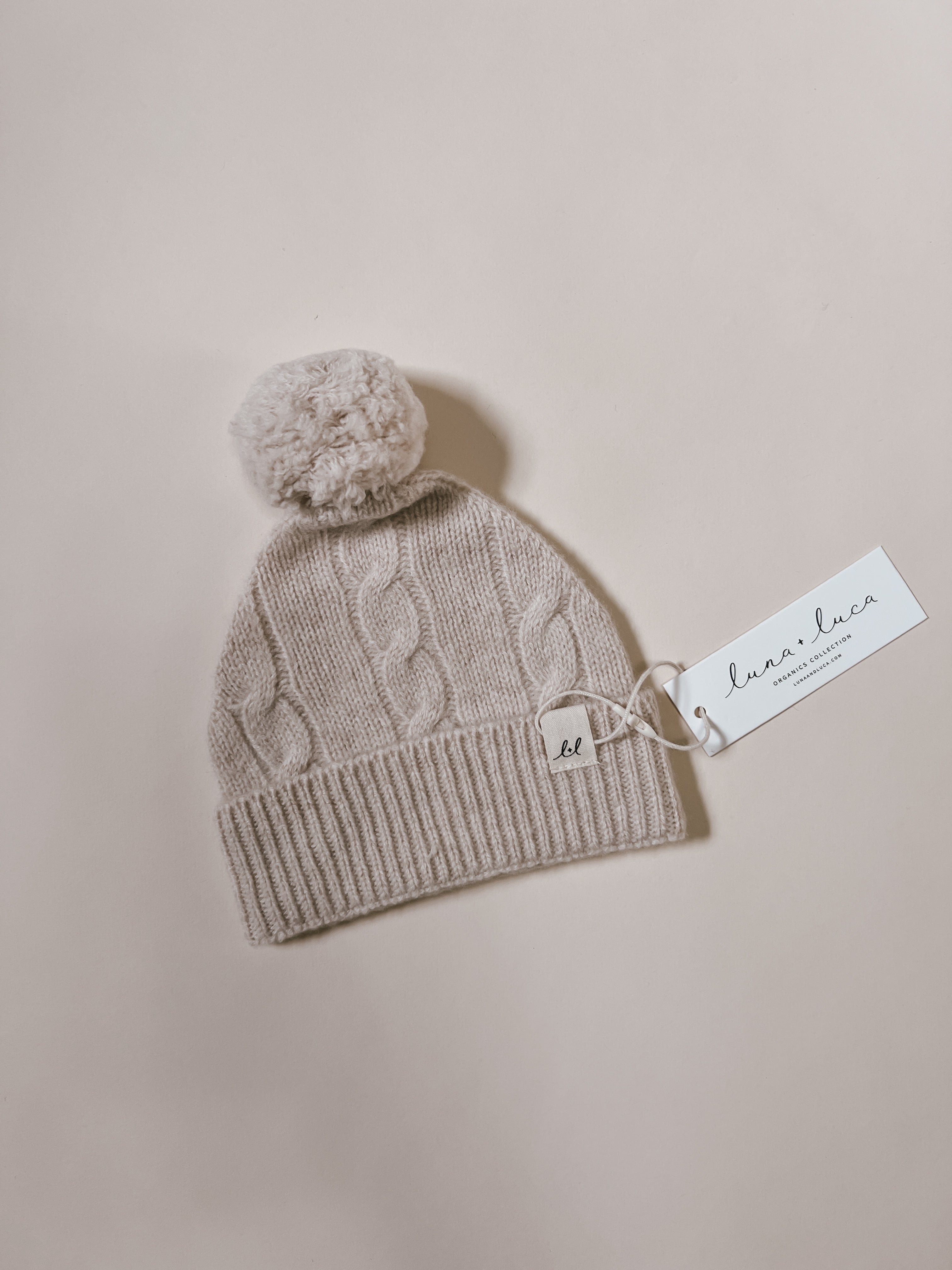 Luna + Luca Cable Knit Pom Beanie - Sand