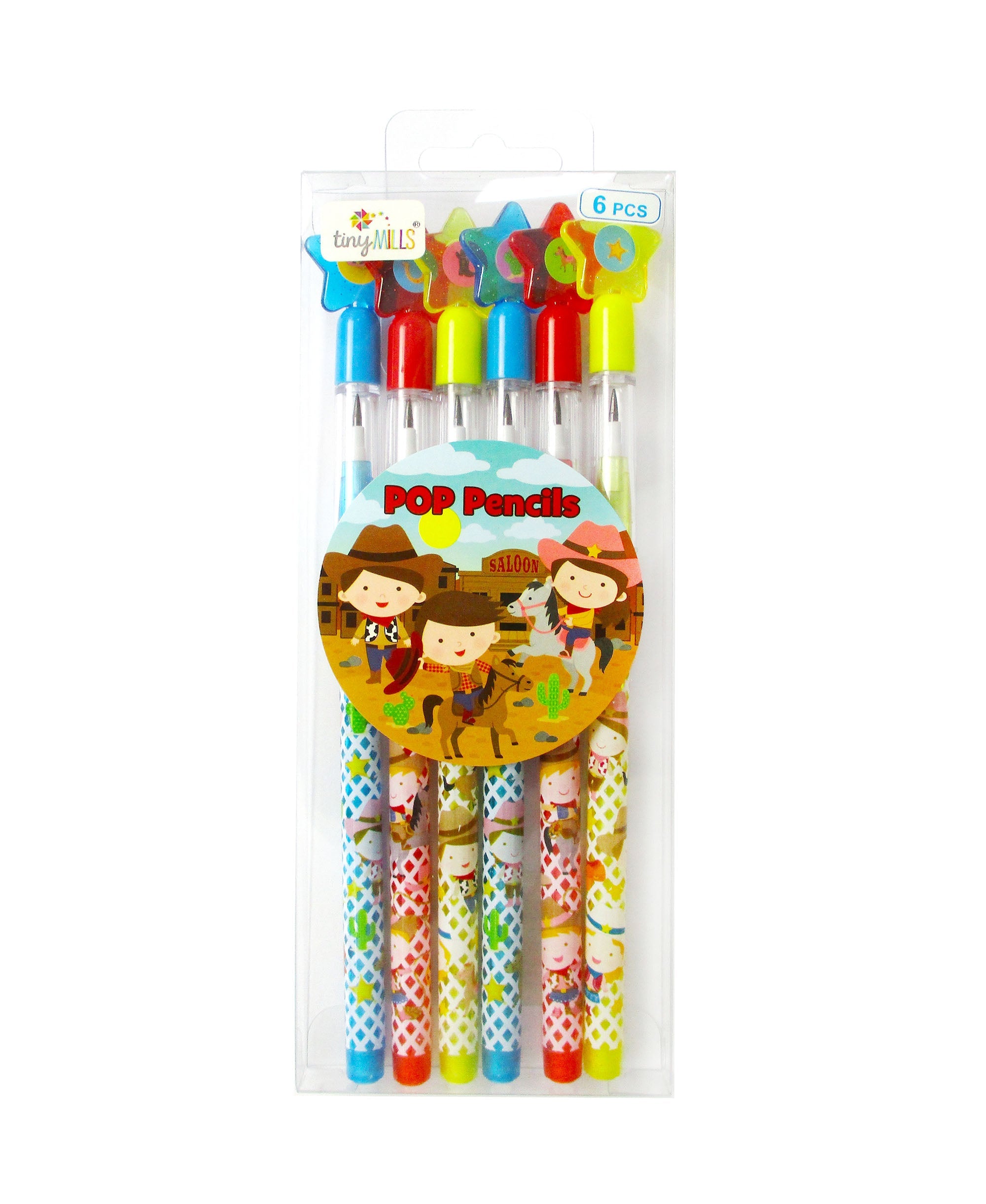 Western Cowboys & Cowgirls Stackable Multi Point Pencils - Set Of 6
