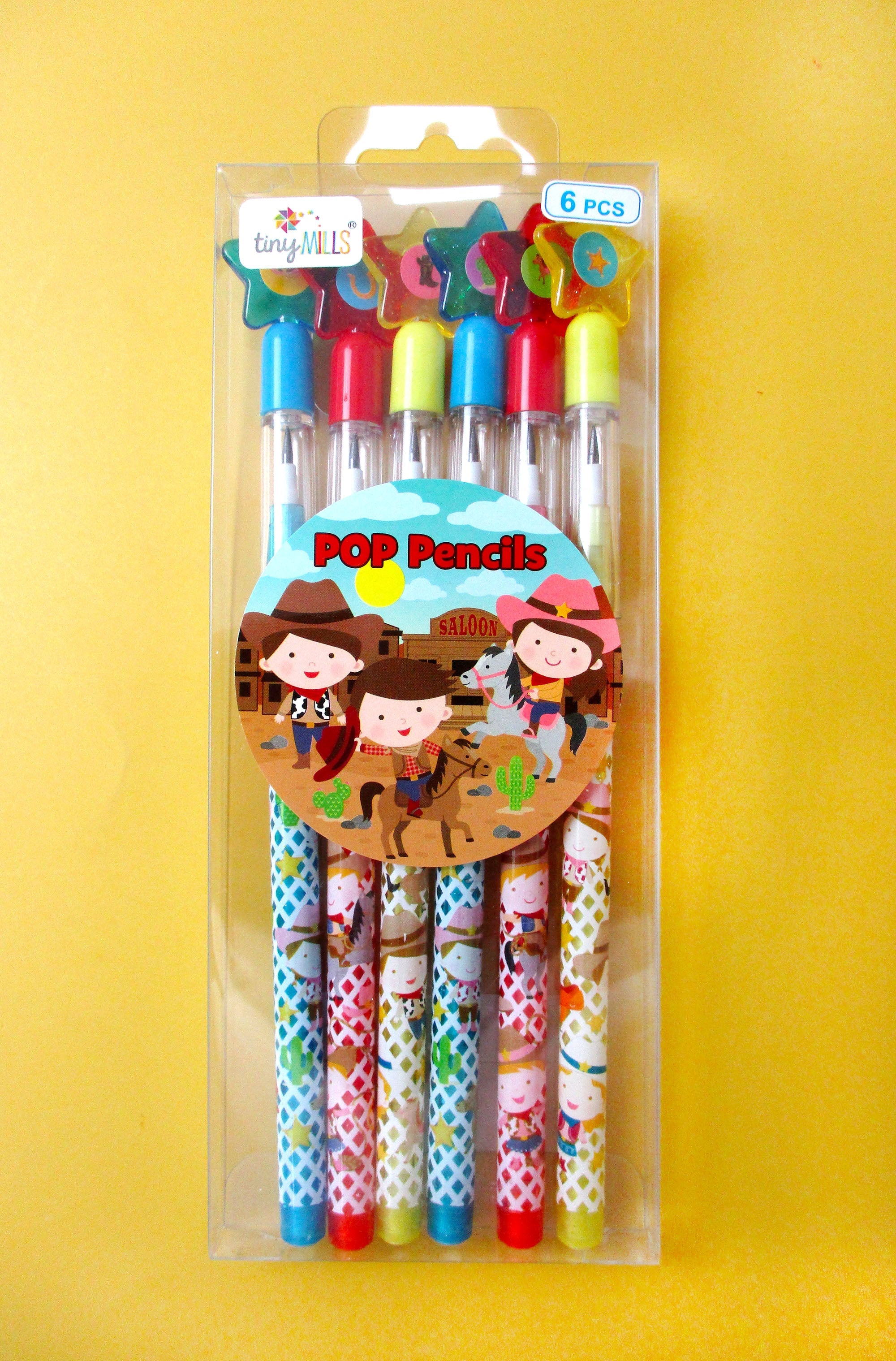 Western Cowboys & Cowgirls Stackable Multi Point Pencils - Set Of 6