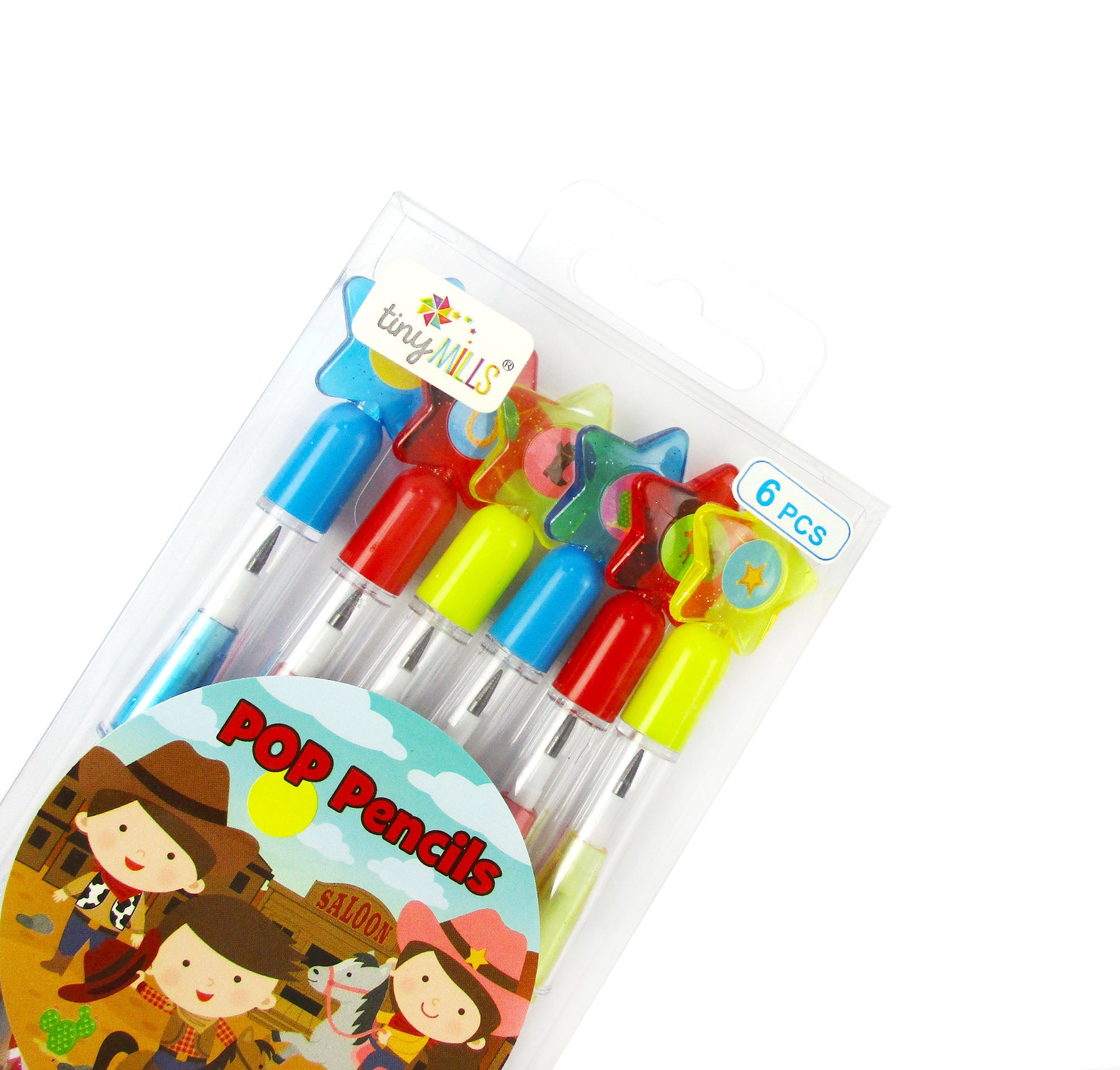 Western Cowboys & Cowgirls Stackable Multi Point Pencils - Set Of 6