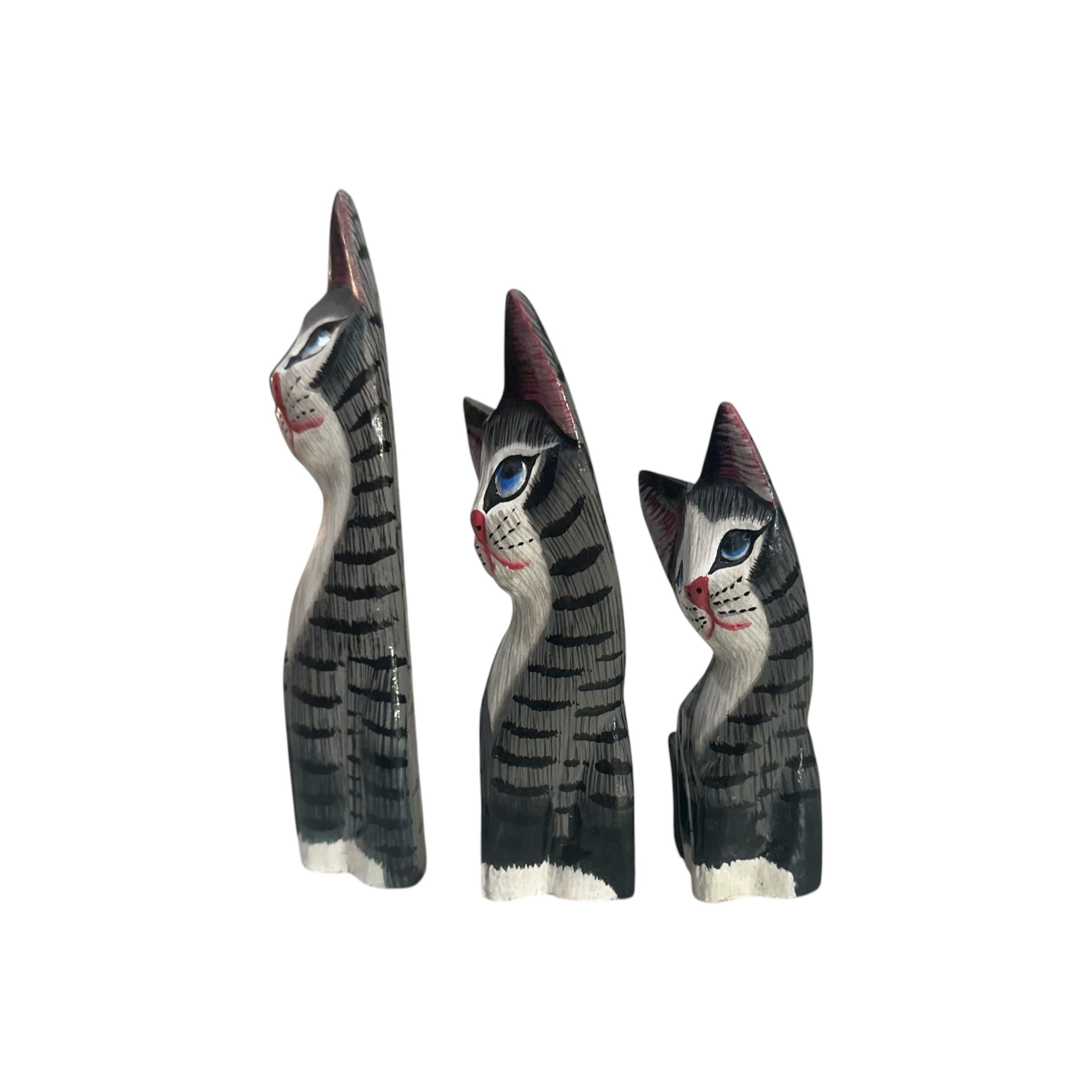 Set Of Wooden Gray Cute Cat Decoration Figurine