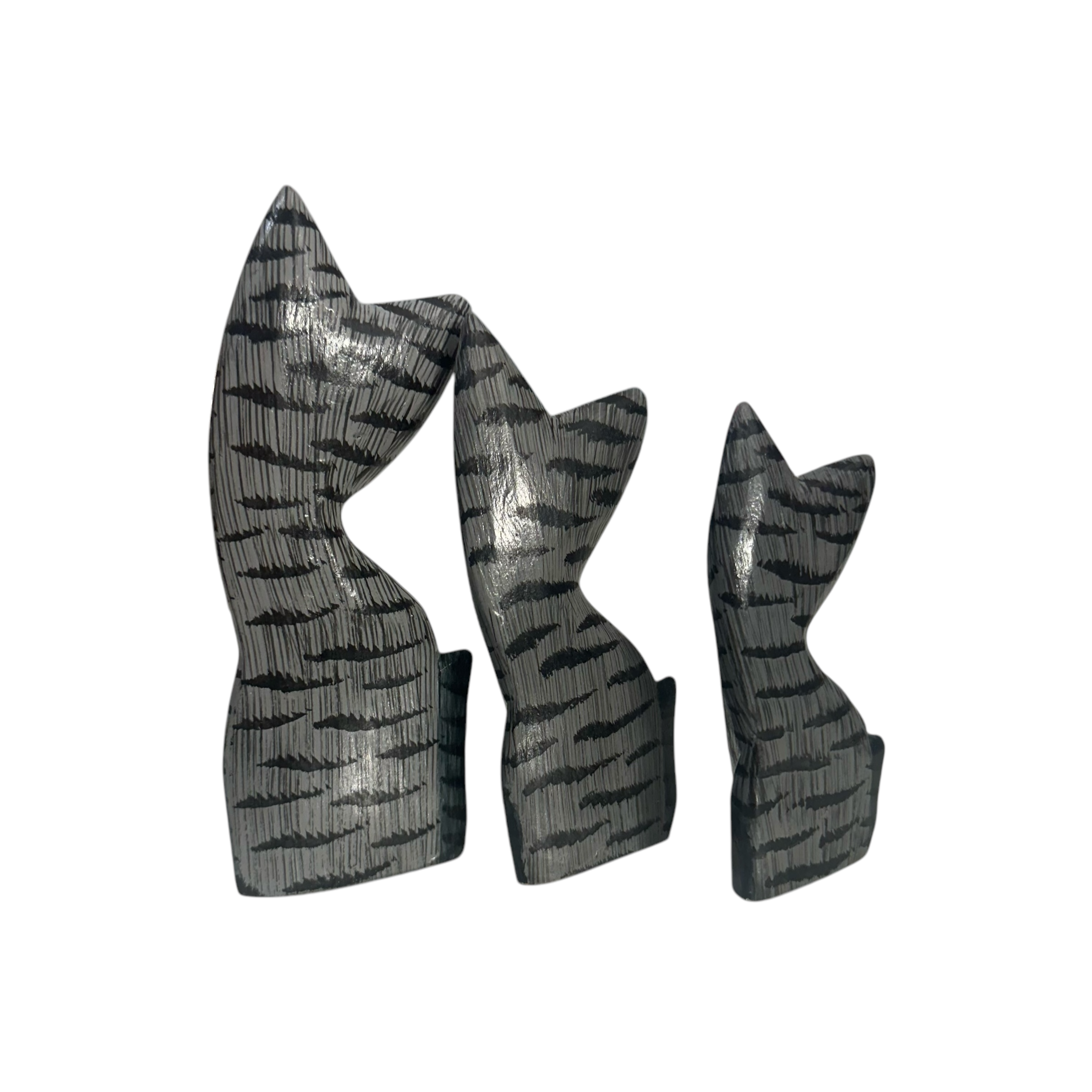 Set Of Wooden Gray Cute Cat Decoration Figurine