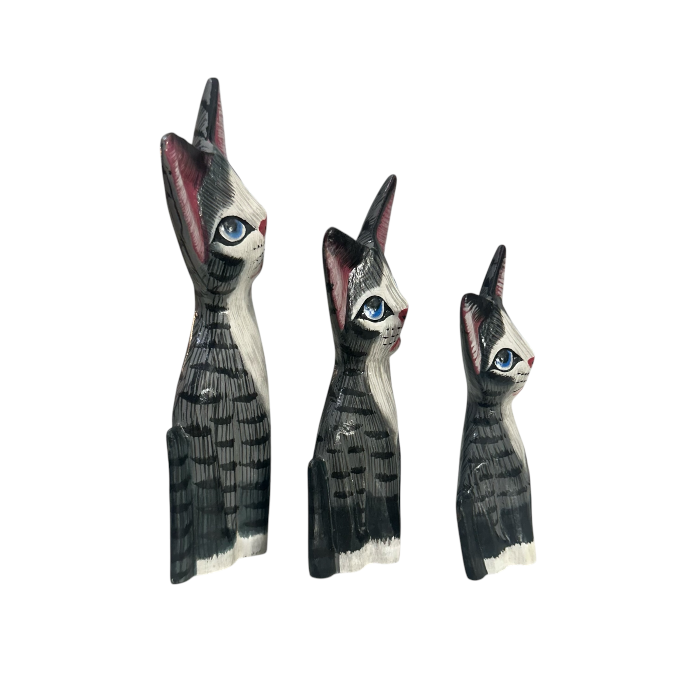 Set Of Wooden Gray Cute Cat Decoration Figurine