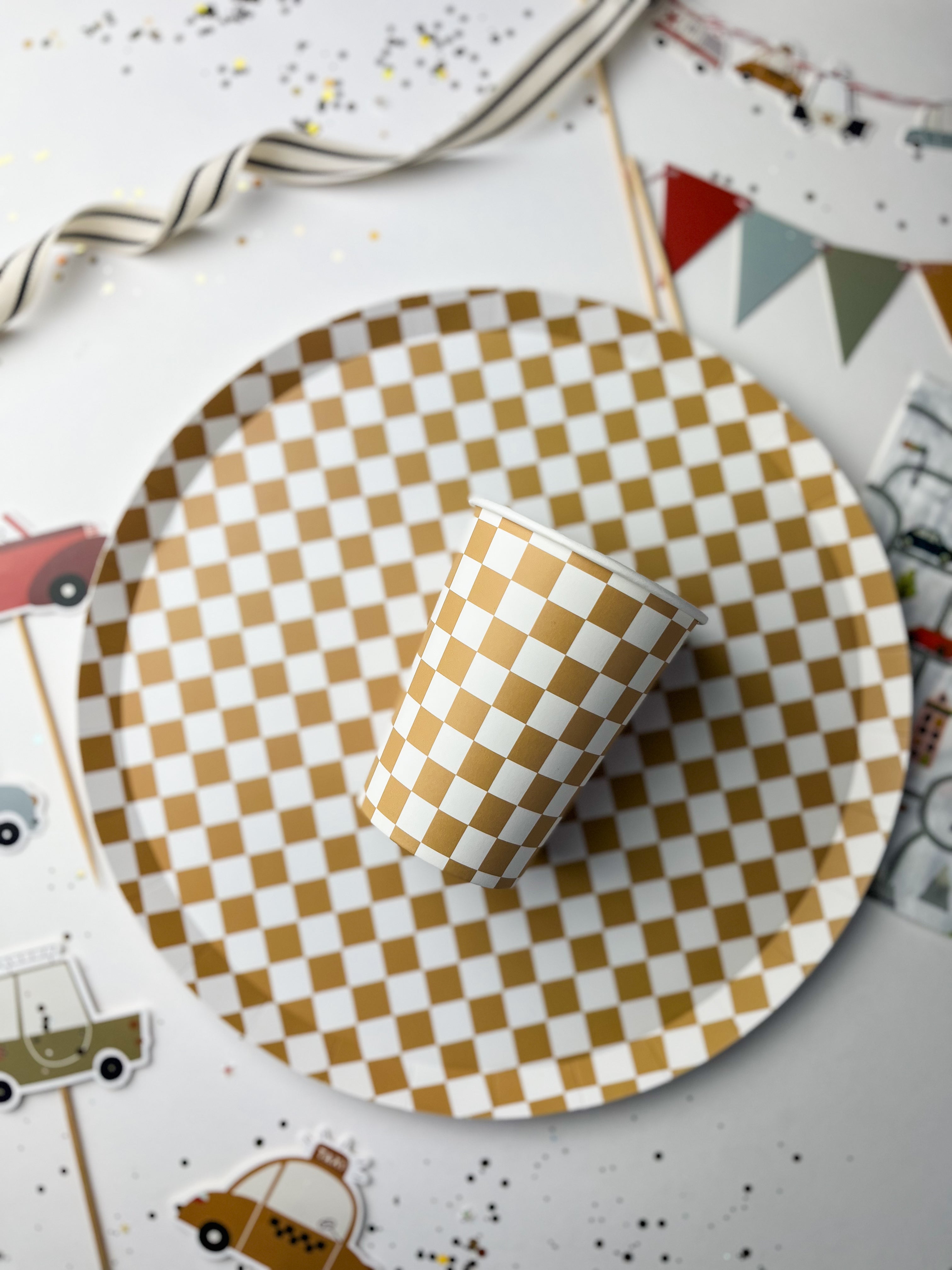 Checkered Gold Matte Plate, Xl (set Of 8)