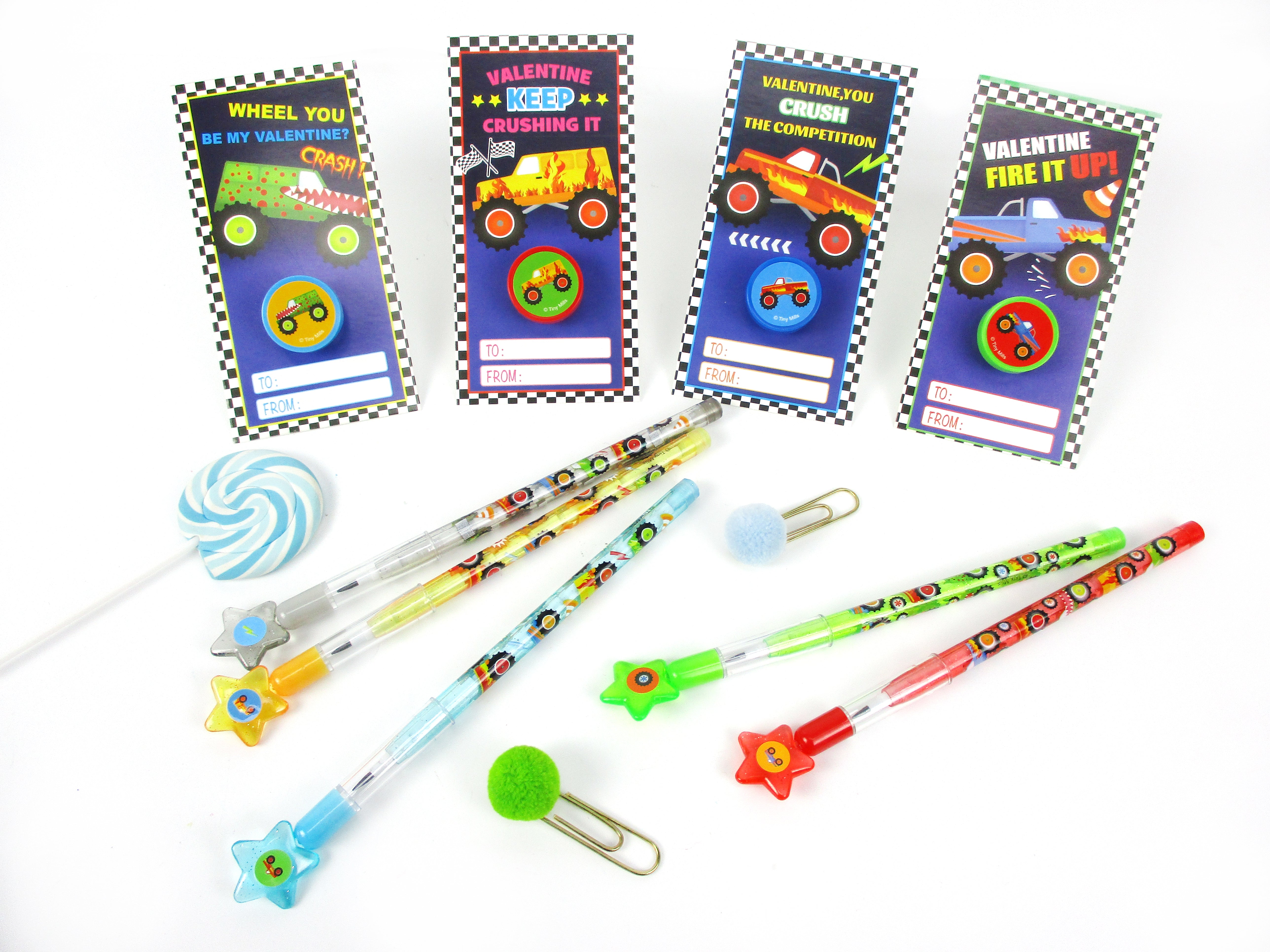 Monster Truck Valentine's Day Cards With Stampers For Classroom Exchange
