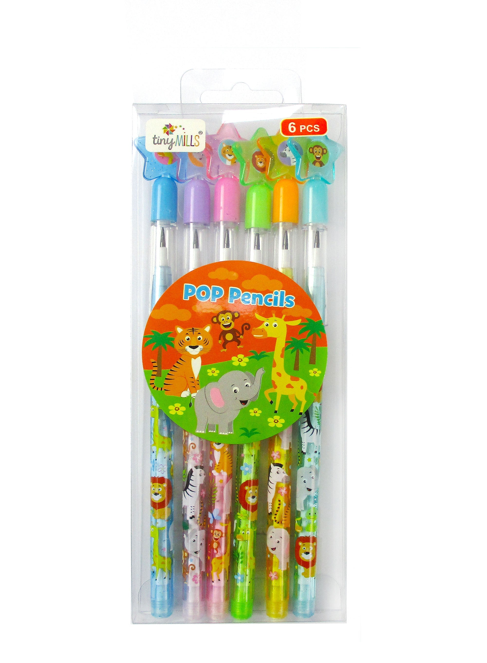 Wildlife Safari Animals Stackable Multi Point Pencils - Set Of 6