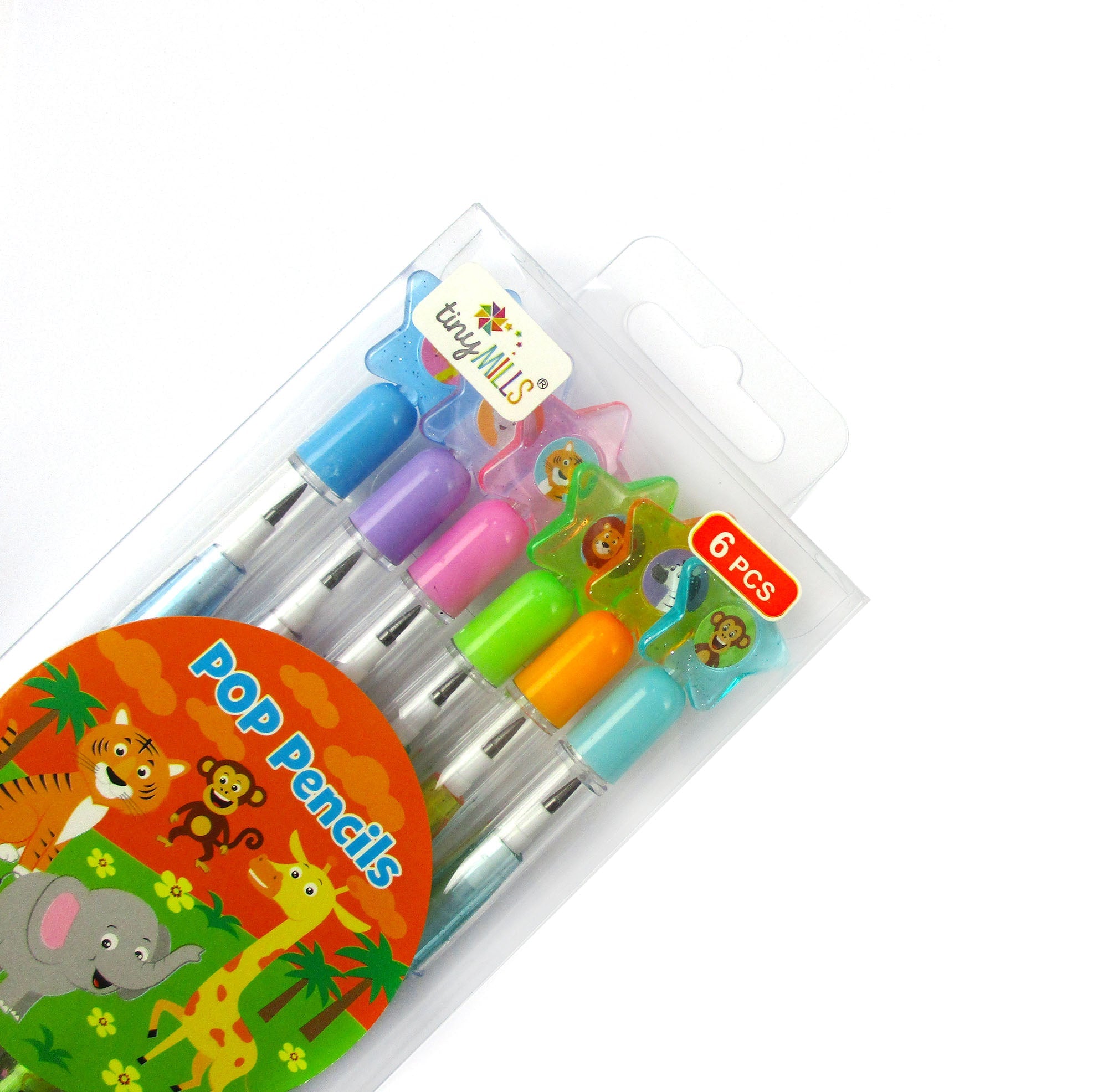 Wildlife Safari Animals Stackable Multi Point Pencils - Set Of 6