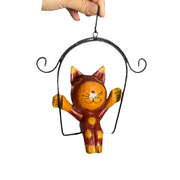 Wooden Cat On A Swing (red)
