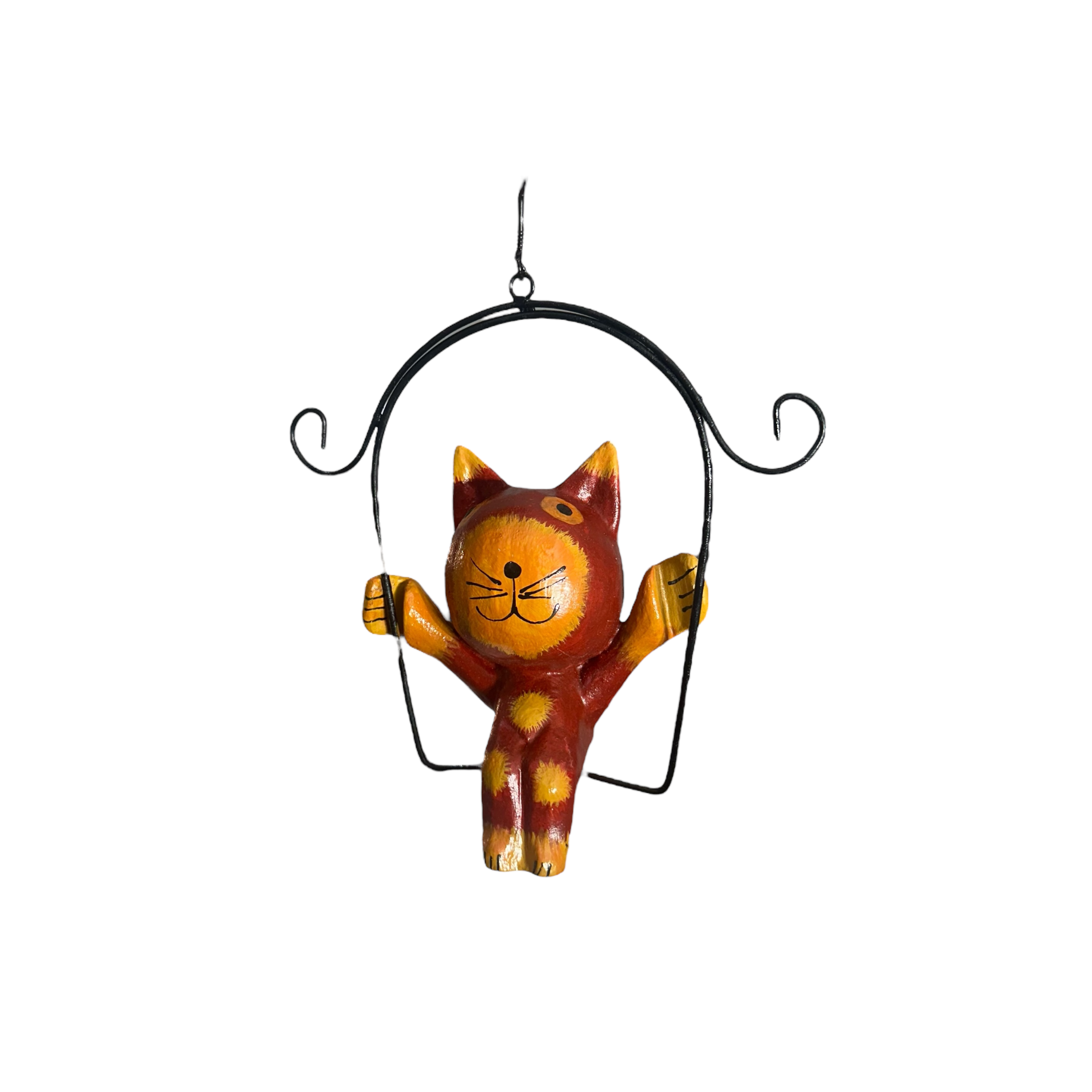 Wooden Cat On A Swing (red)