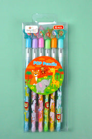 Wildlife Safari Animals Stackable Multi Point Pencils - Set Of 6