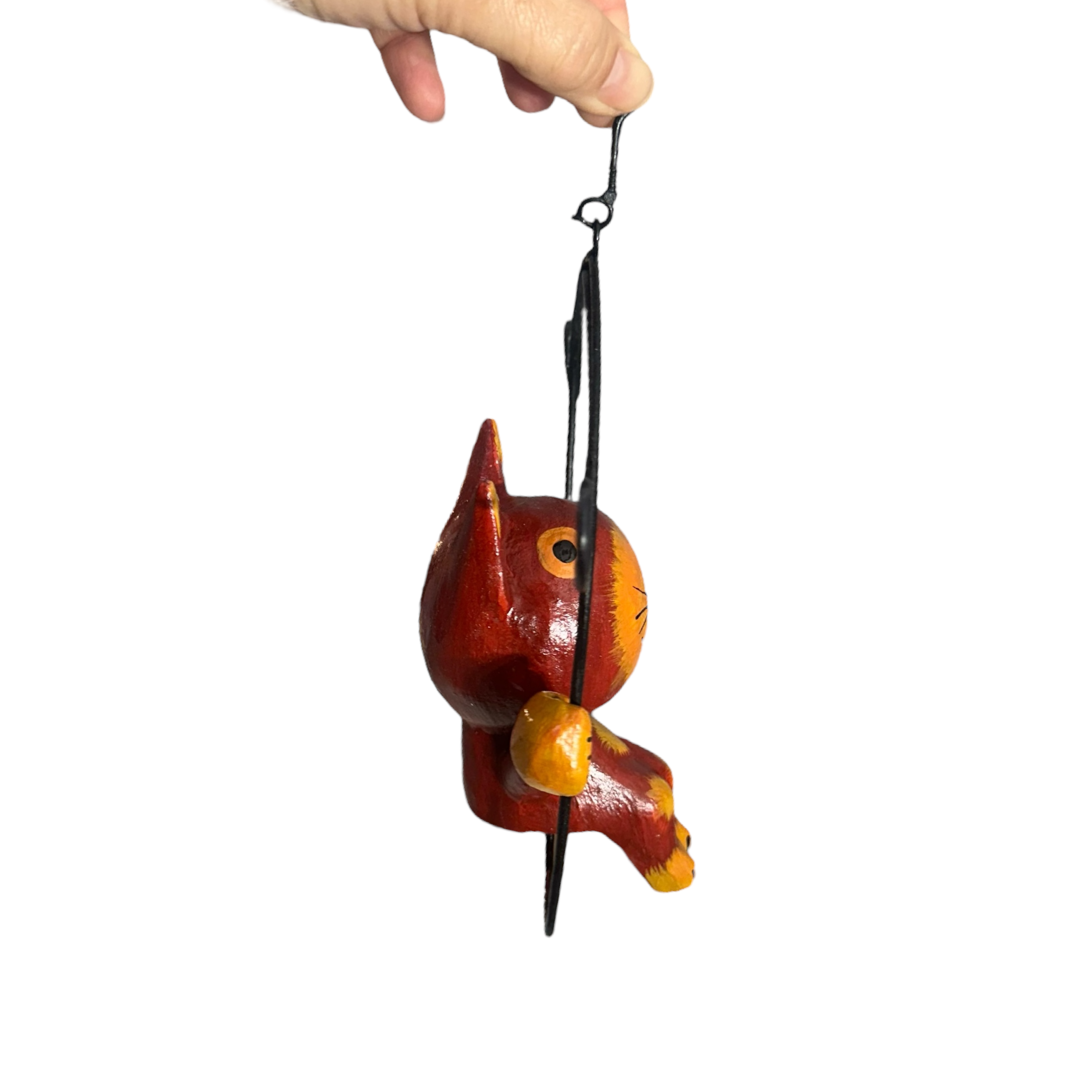 Wooden Cat On A Swing (red)