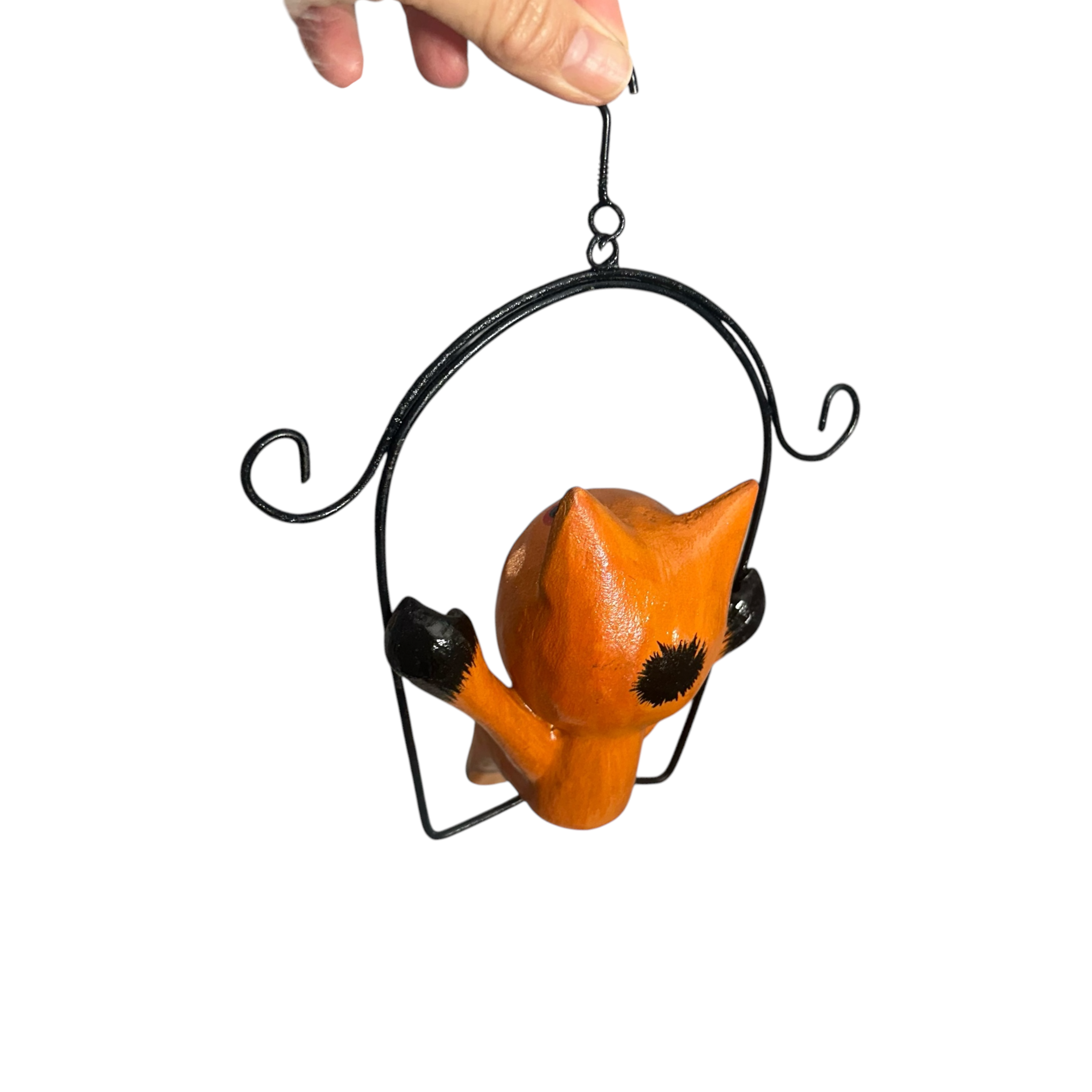 Wooden Cat On A Swing (orange)