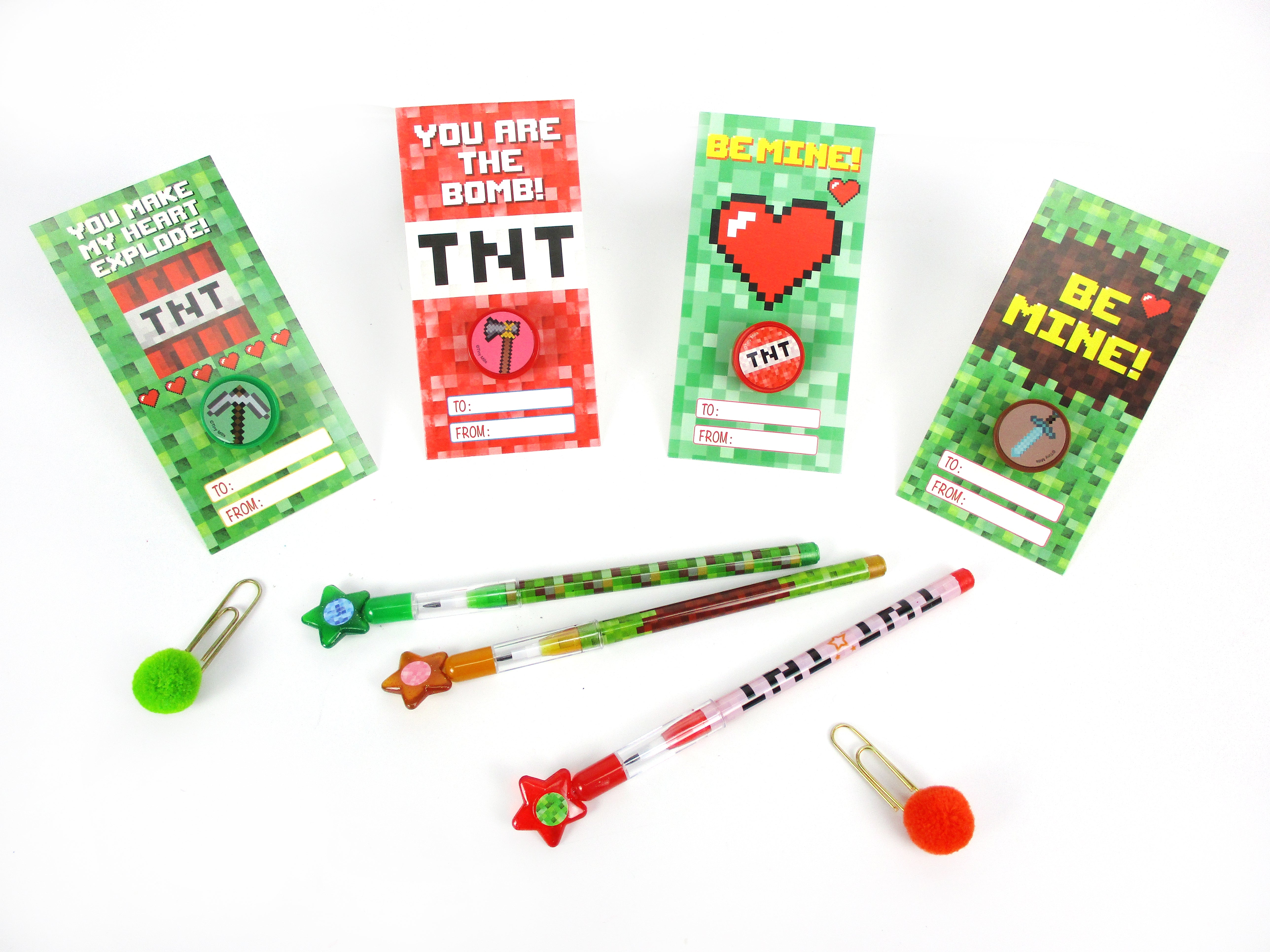 Pixel Miner Valentine's Day Cards With Stampers For Classroom Exchange