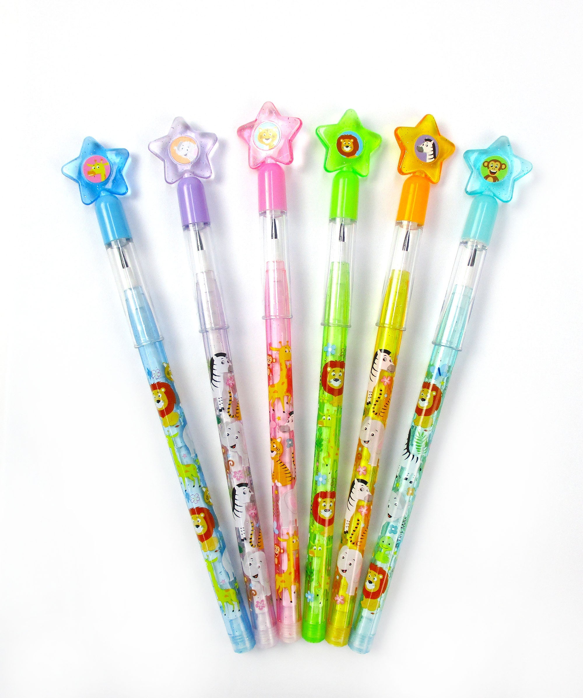 Wildlife Safari Animals Stackable Multi Point Pencils - Set Of 6