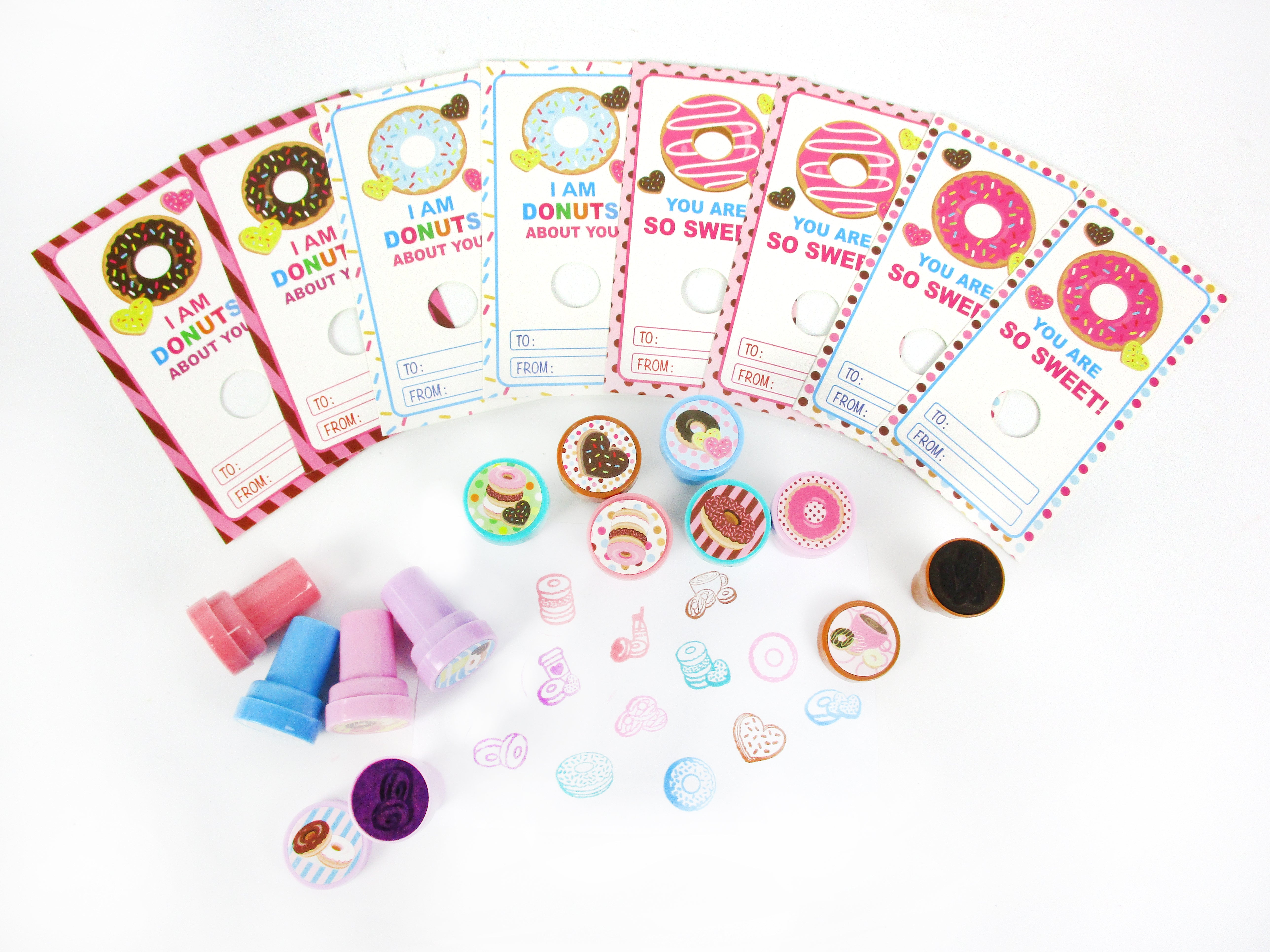 Donuts Valentine's Day Cards With Stampers For Classroom Exchange