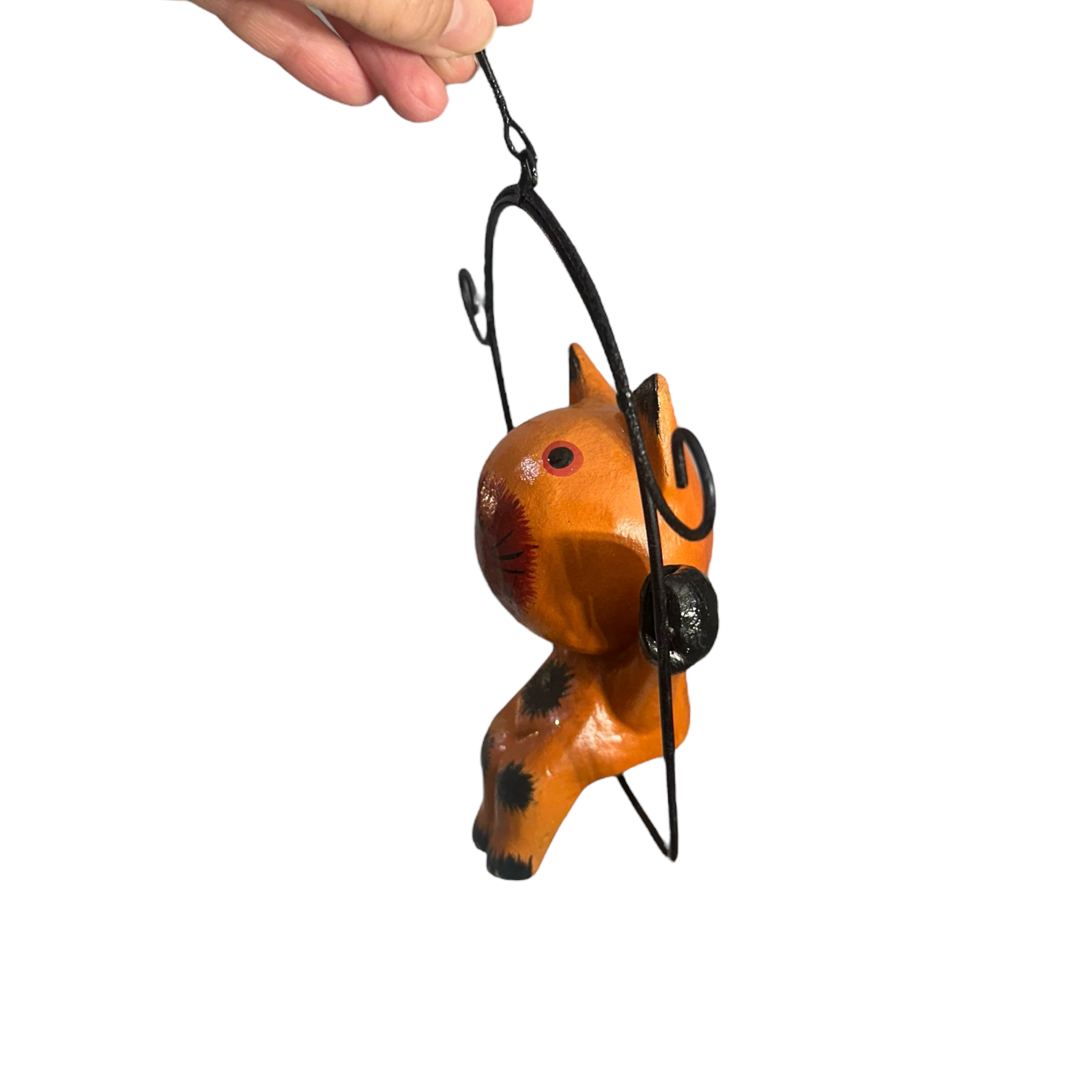 Wooden Cat On A Swing (orange)