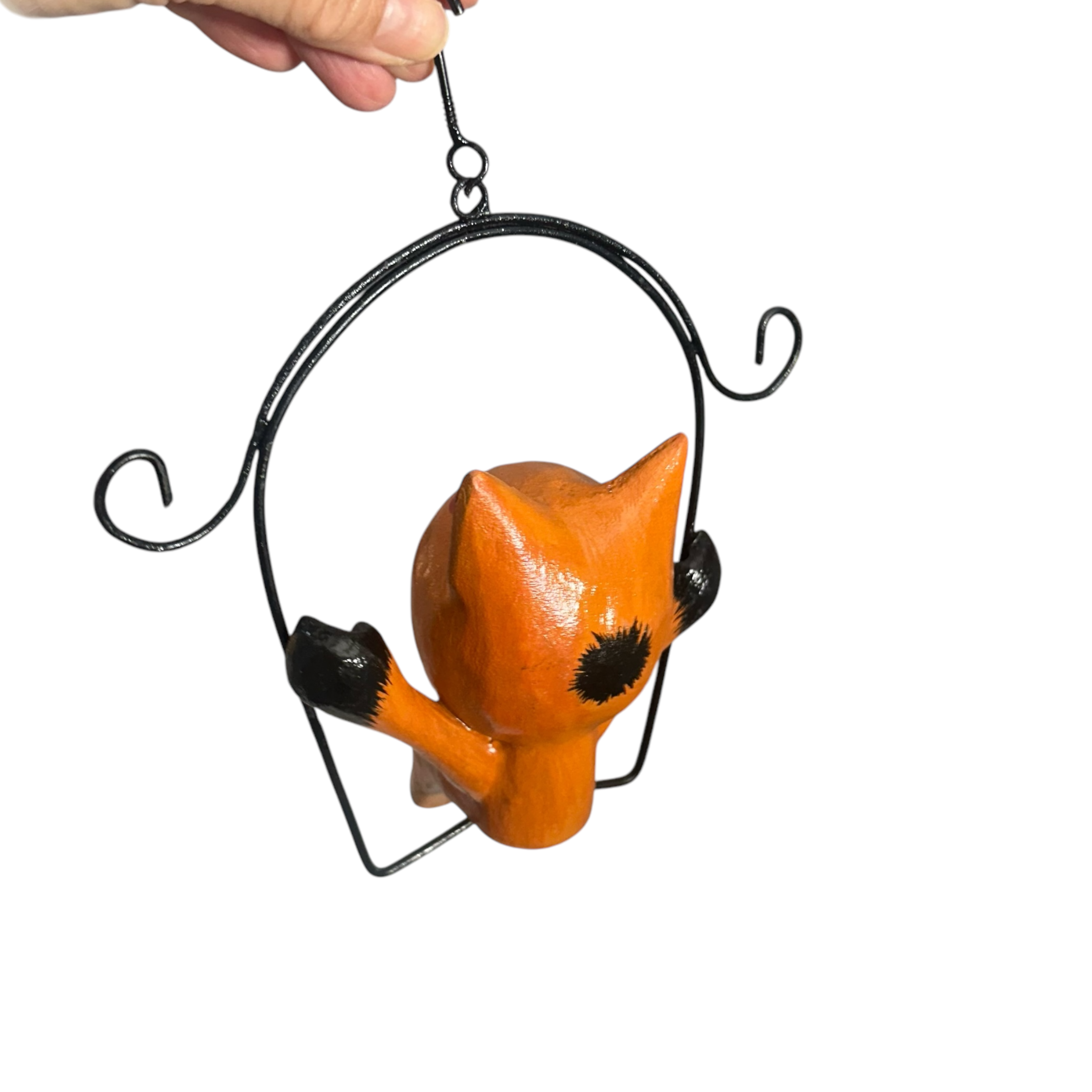 Wooden Cat On A Swing (orange)